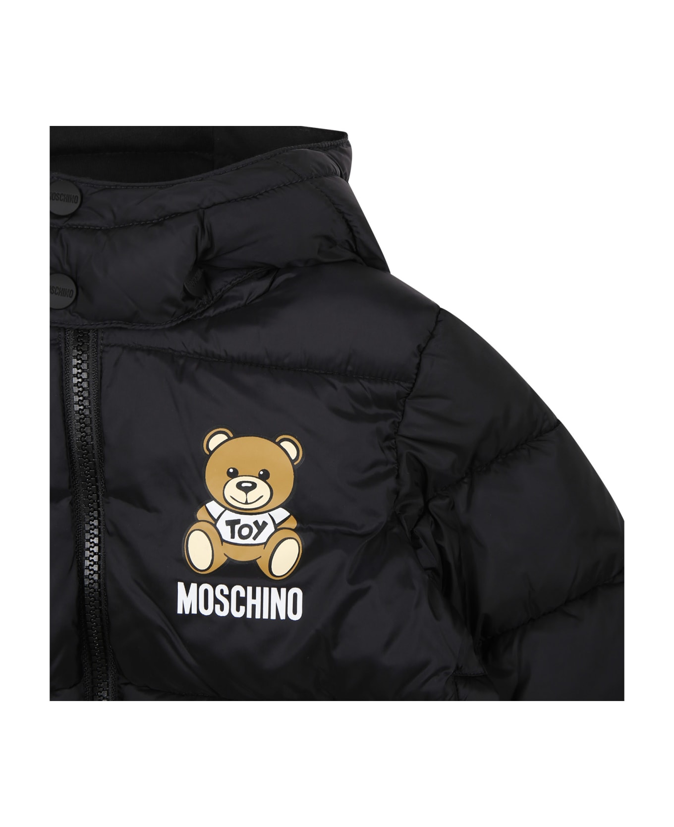 Moschino Black Down Jacket For Babies With Teddy Bear And Logo - Black