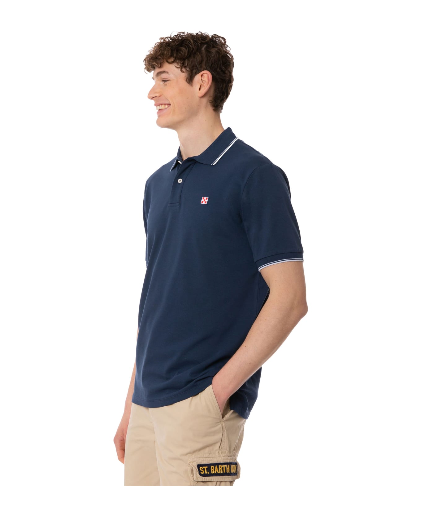 MC2 Saint Barth Blue Navy Piquet Polo With St. Barth Logo - BLUE