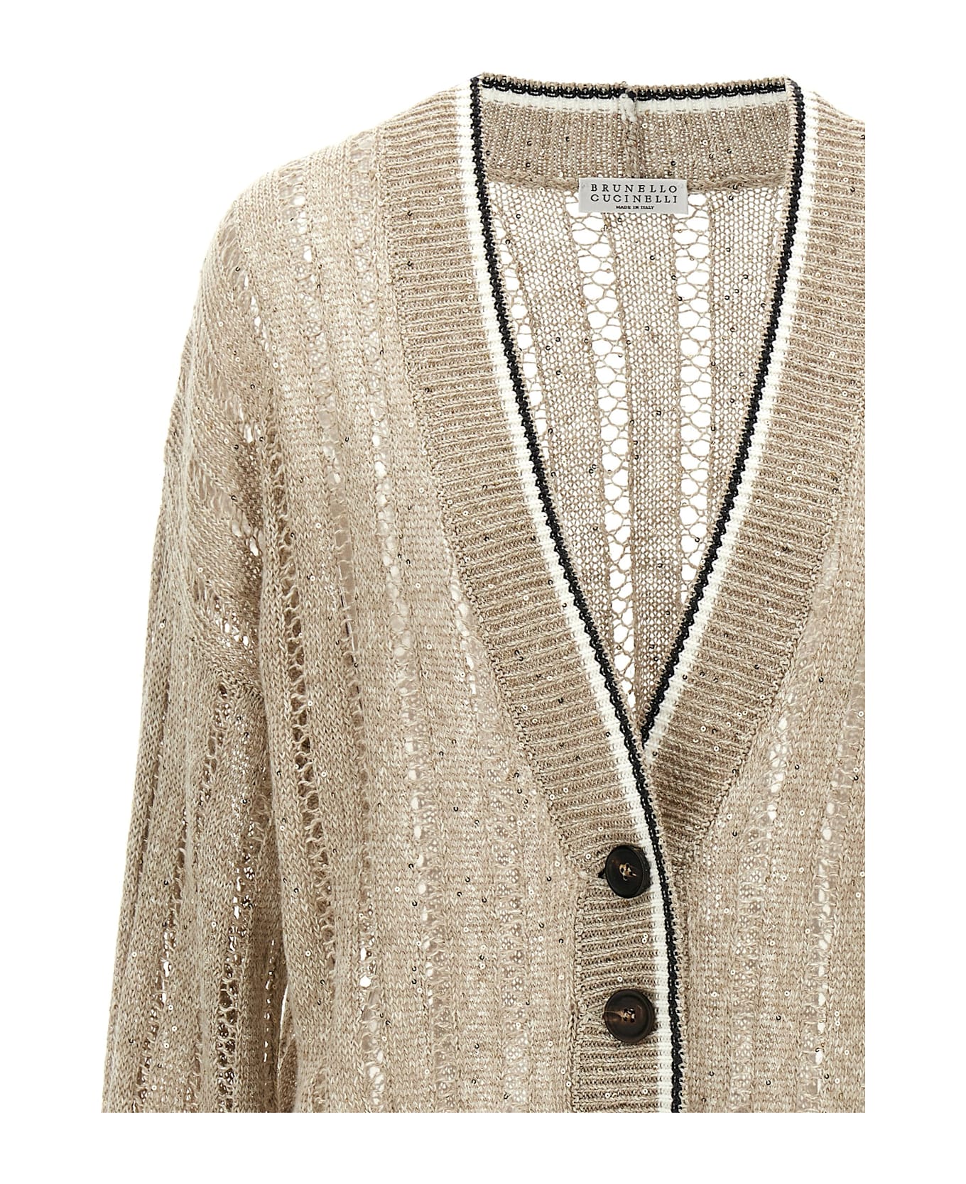 Brunello Cucinelli 'rustic Dazzling Net' Cardigan - Beige