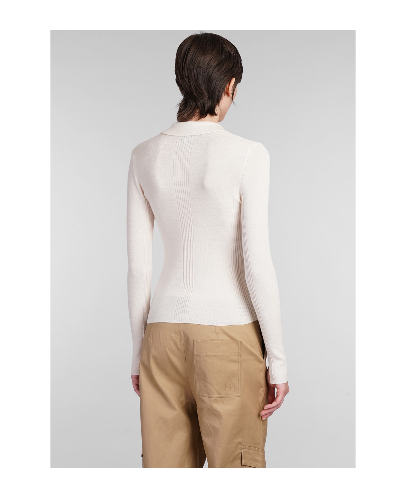 Ganni Polo In Beige Wool - beige