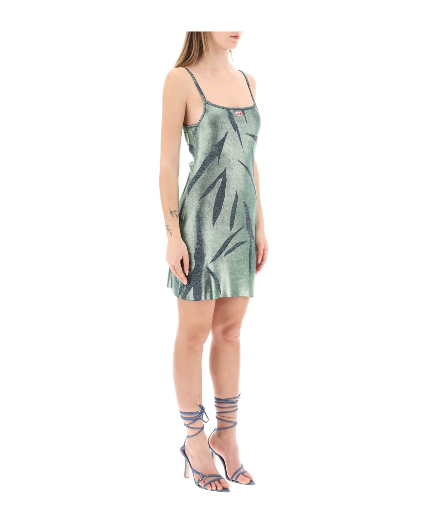 Diesel 'm-areah' Mini Dress In Laminated Lurex Knit - 324 APPLE GREEN (Green)