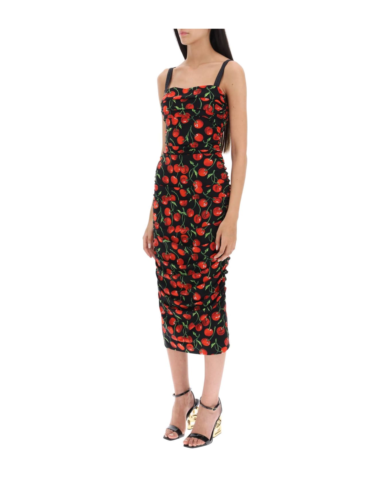 Dolce & Gabbana Cherry Print Jersey Midi Dress - Ciliegie Fdo Nero
