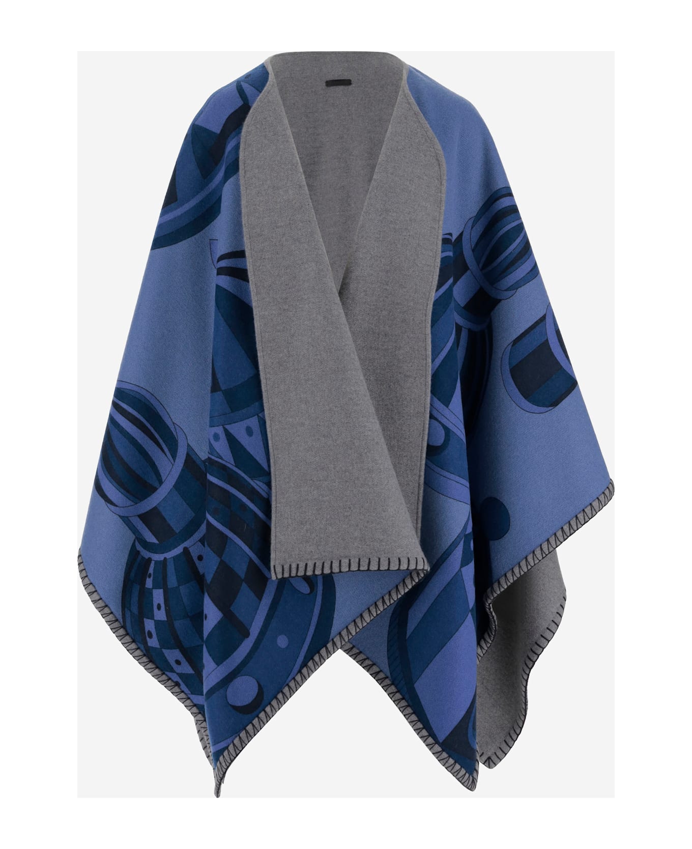 Ferragamo Nadir Print Reversible Cape In Cahsmere Blend - Red