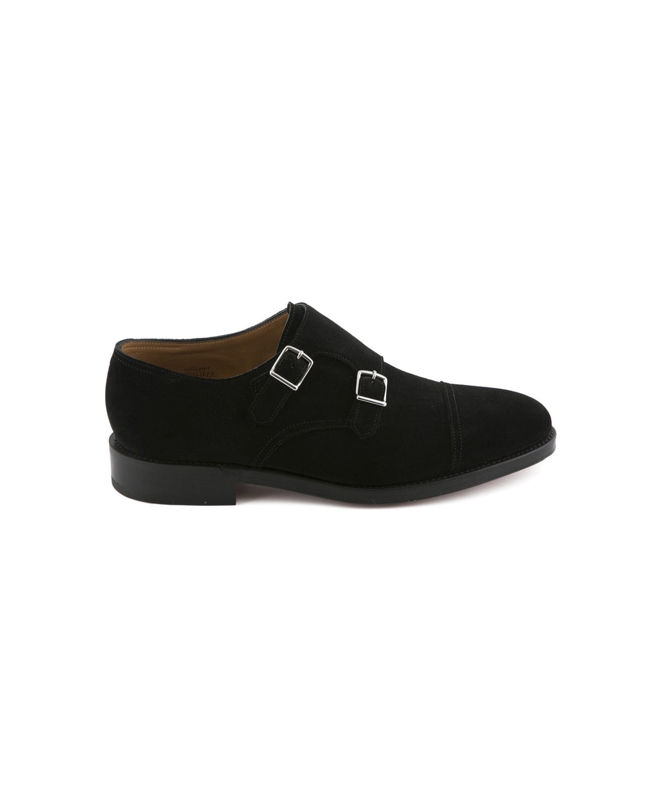 John Lobb William Black Suede Monk Strap Shoe - Nero