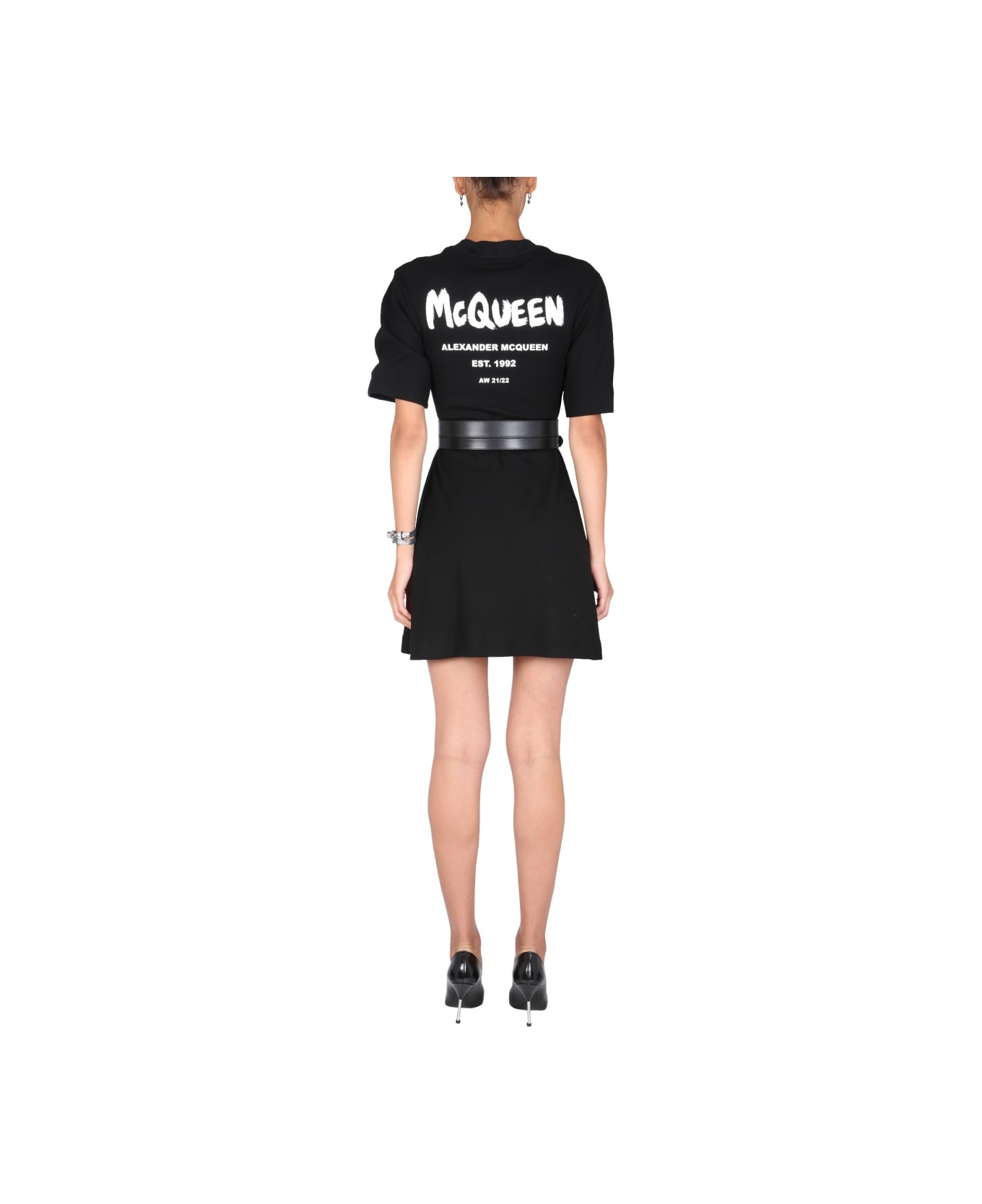 Alexander McQueen Dress With Logo Print - BLACK