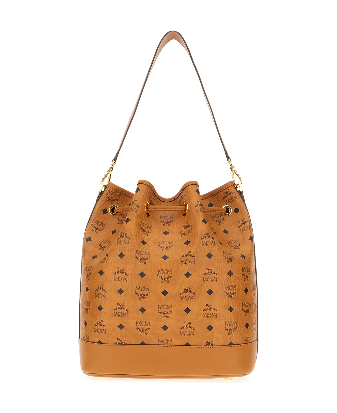 MCM Printed Synthetic Leather Bucket Bag - Cognac