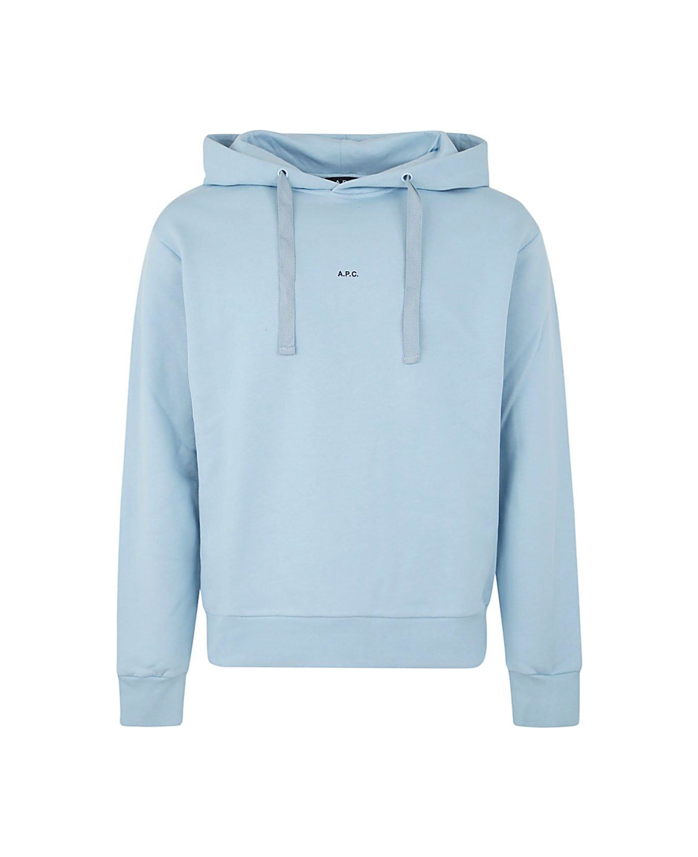A.P.C. Logo Embroidered Drawstring Hoodie - LIGHT BLUE