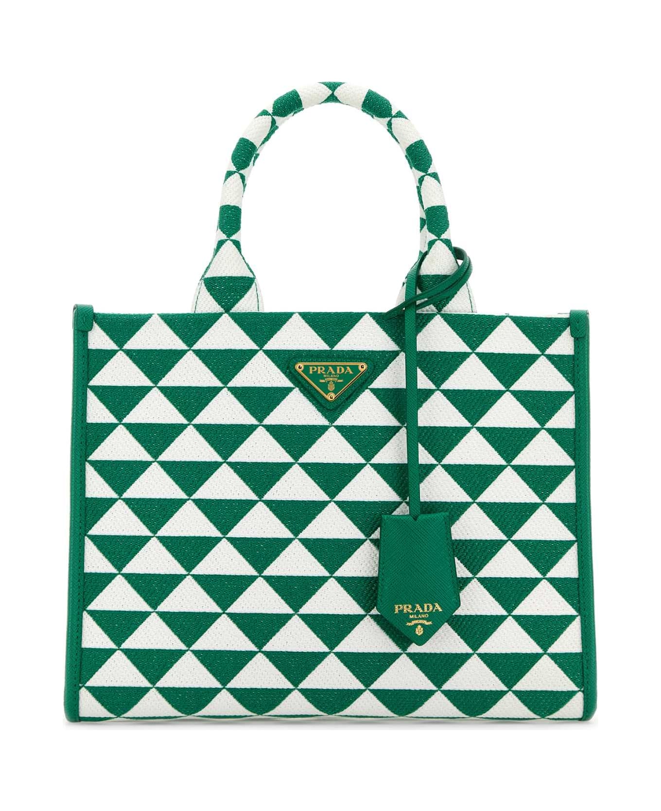 Prada Embroidered Fabric Small Symbole Shopping Bag - MANGOBIANCO