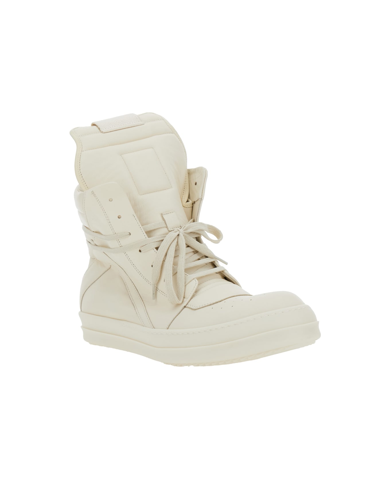 Rick Owens 'geo-basket' White High-top Sneakers With Contrasting Details In Leather Woman - White