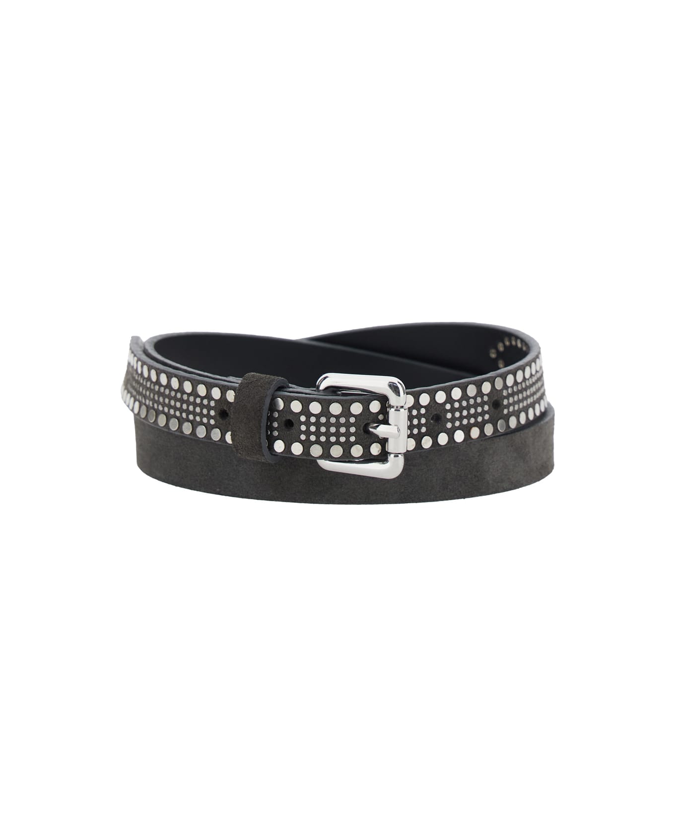 Tela Grey Belt With Stud Embellishments And Square Buckle In Suede Woman - Grey