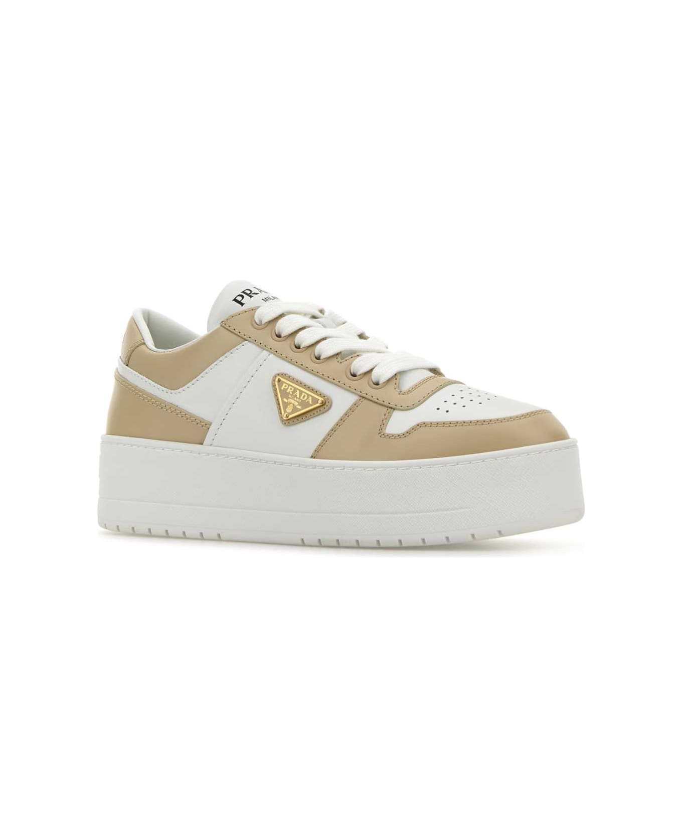 Prada Two-tone Leather Downtown Sneakers - Bianco E Deserto