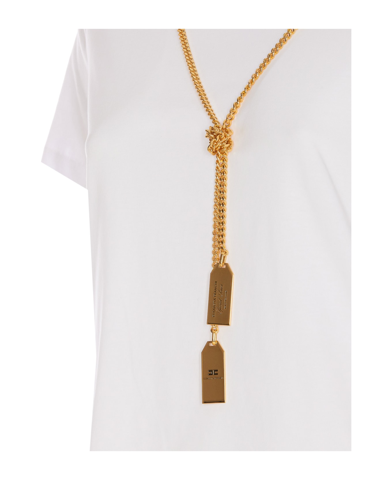 Elisabetta Franchi Jersey T-shirt With Necklace - GESSO