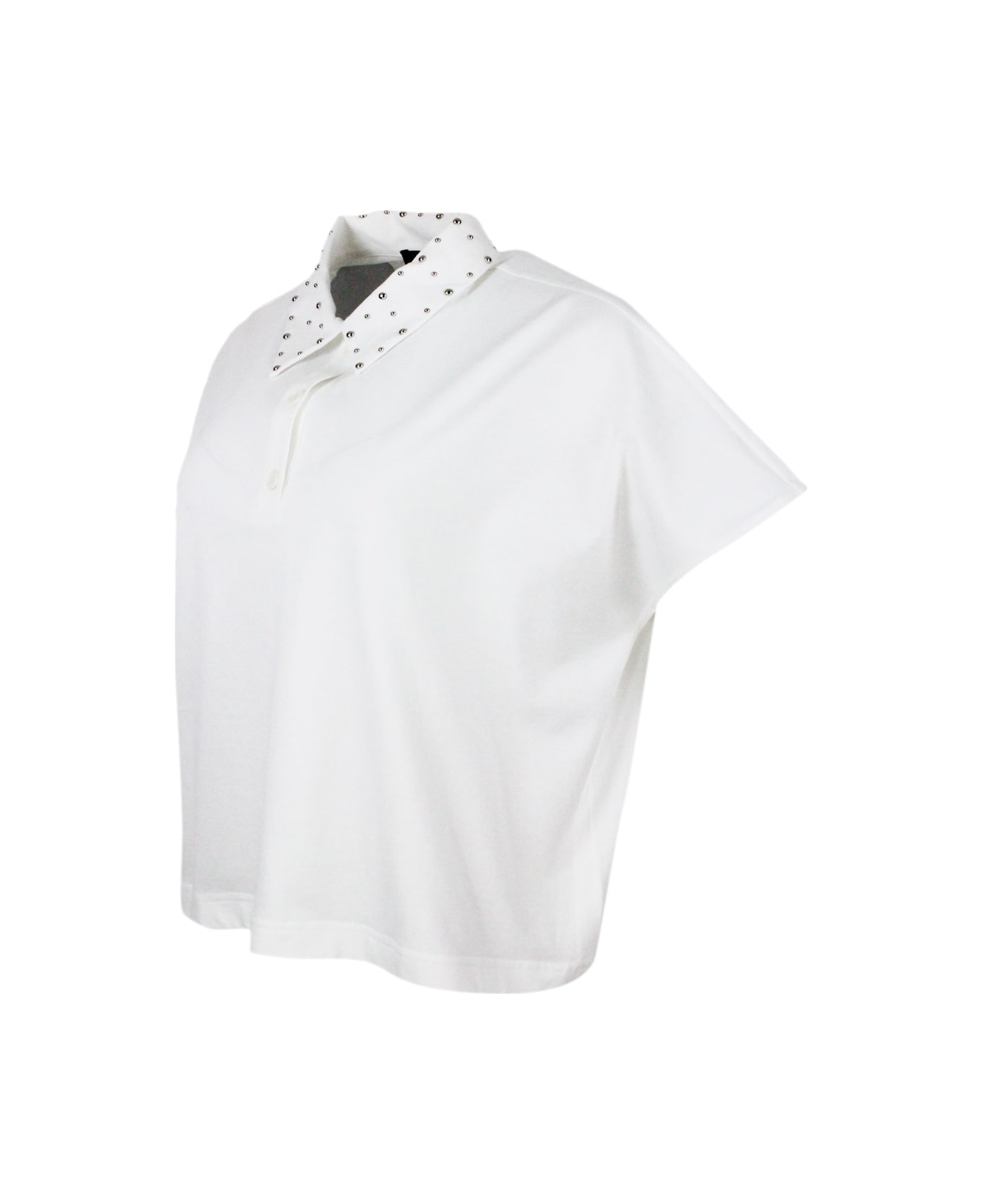 Fabiana Filippi 3-button Short-sleeved Cotton Jersey Polo Shirt Embellished With Studs On The Collar - White ポロシャツ