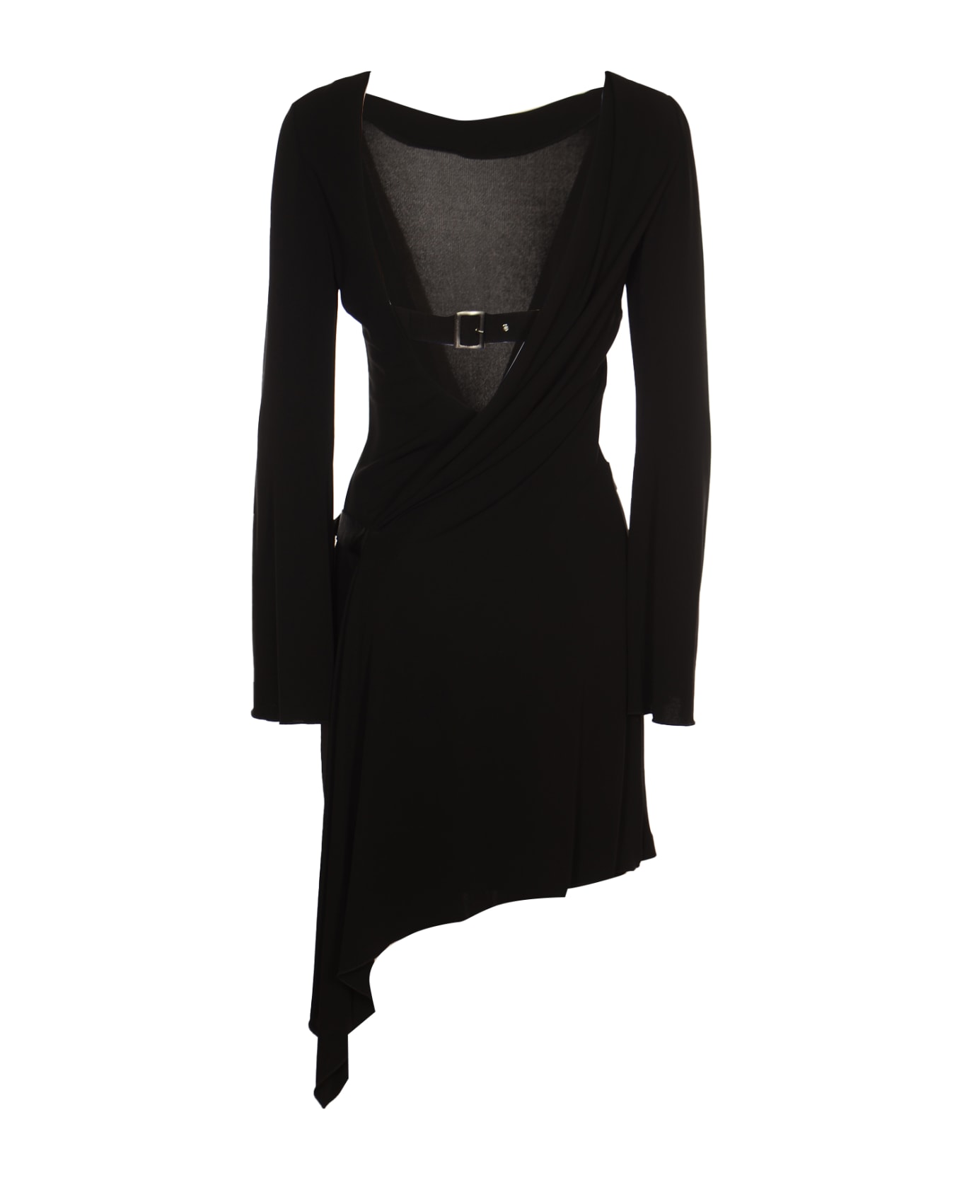 Alberta Ferretti Belted Waist V-neck Dress - Black