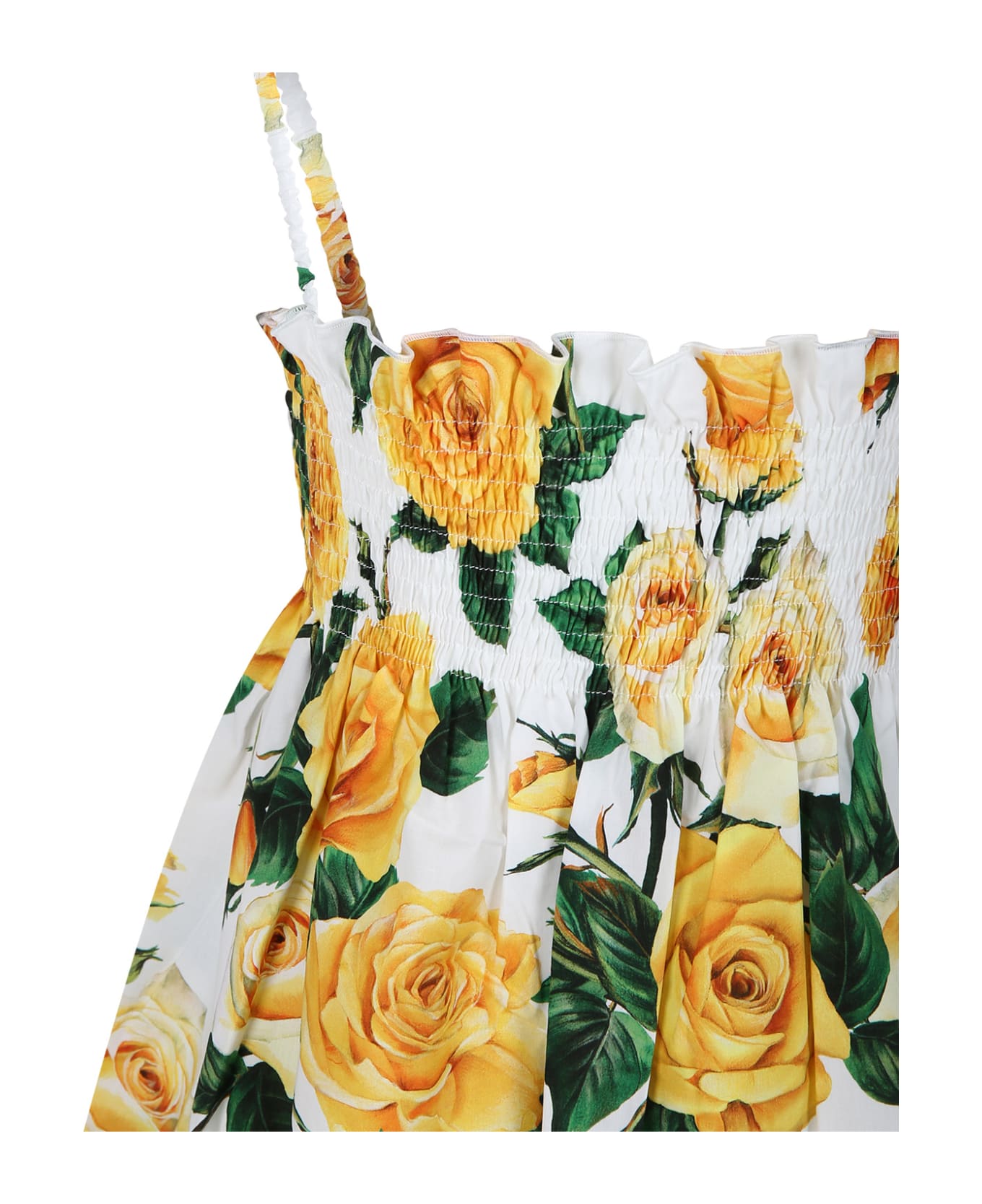 Dolce & Gabbana White Casual Dress For Girl With Flowering Pattern - Giallo/bianco