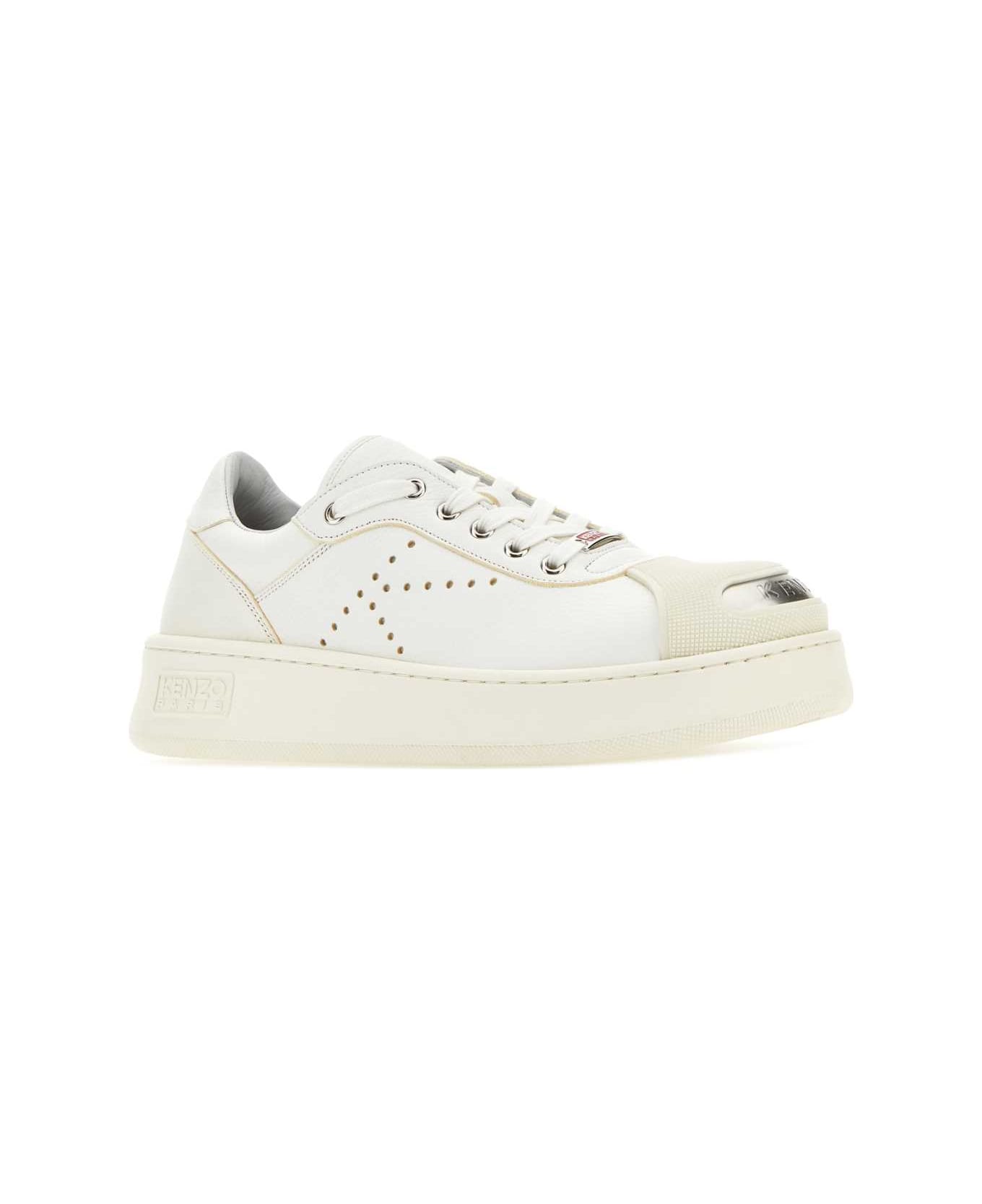 Kenzo White Leather Kenzo Hoops Sneakers - 01