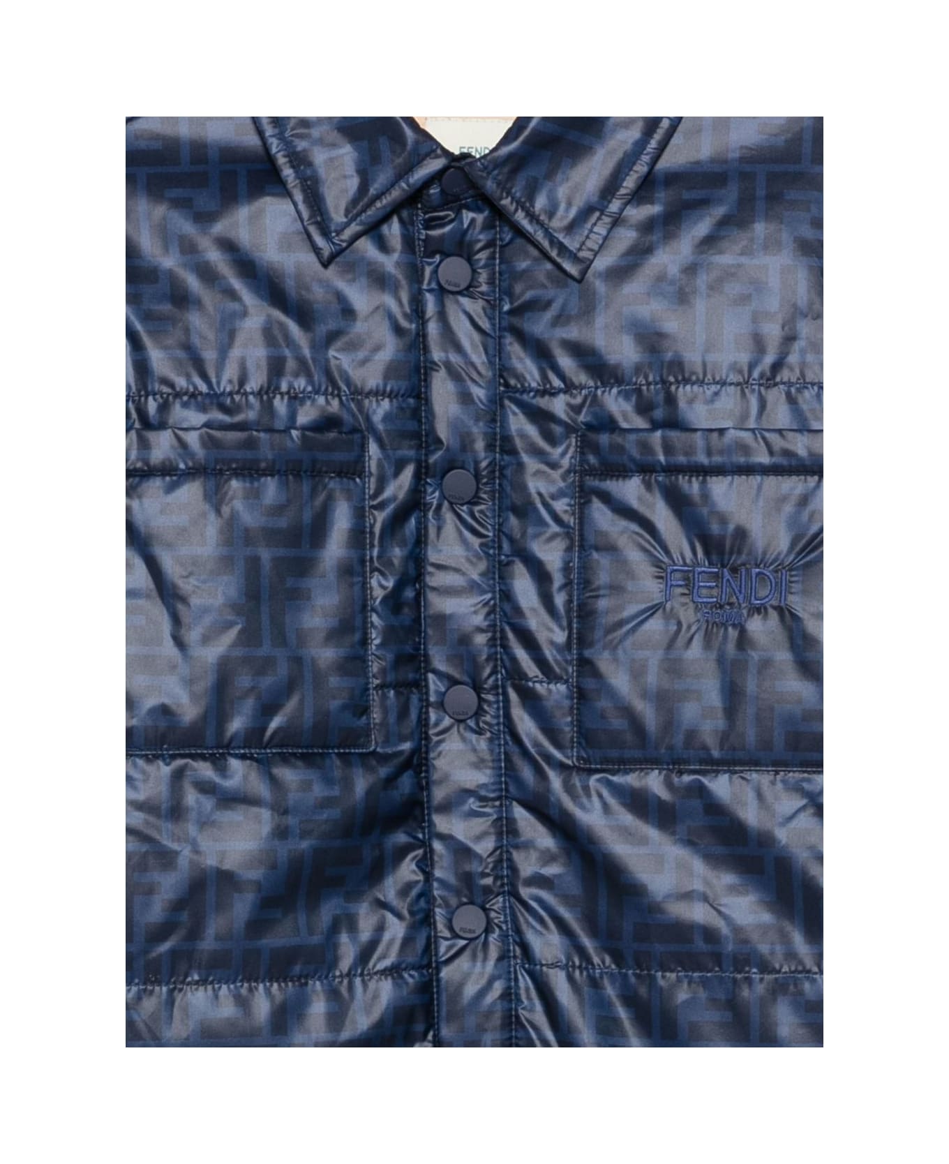 Fendi Kids Dark Blue Quilted Shirt Jacket - Blue