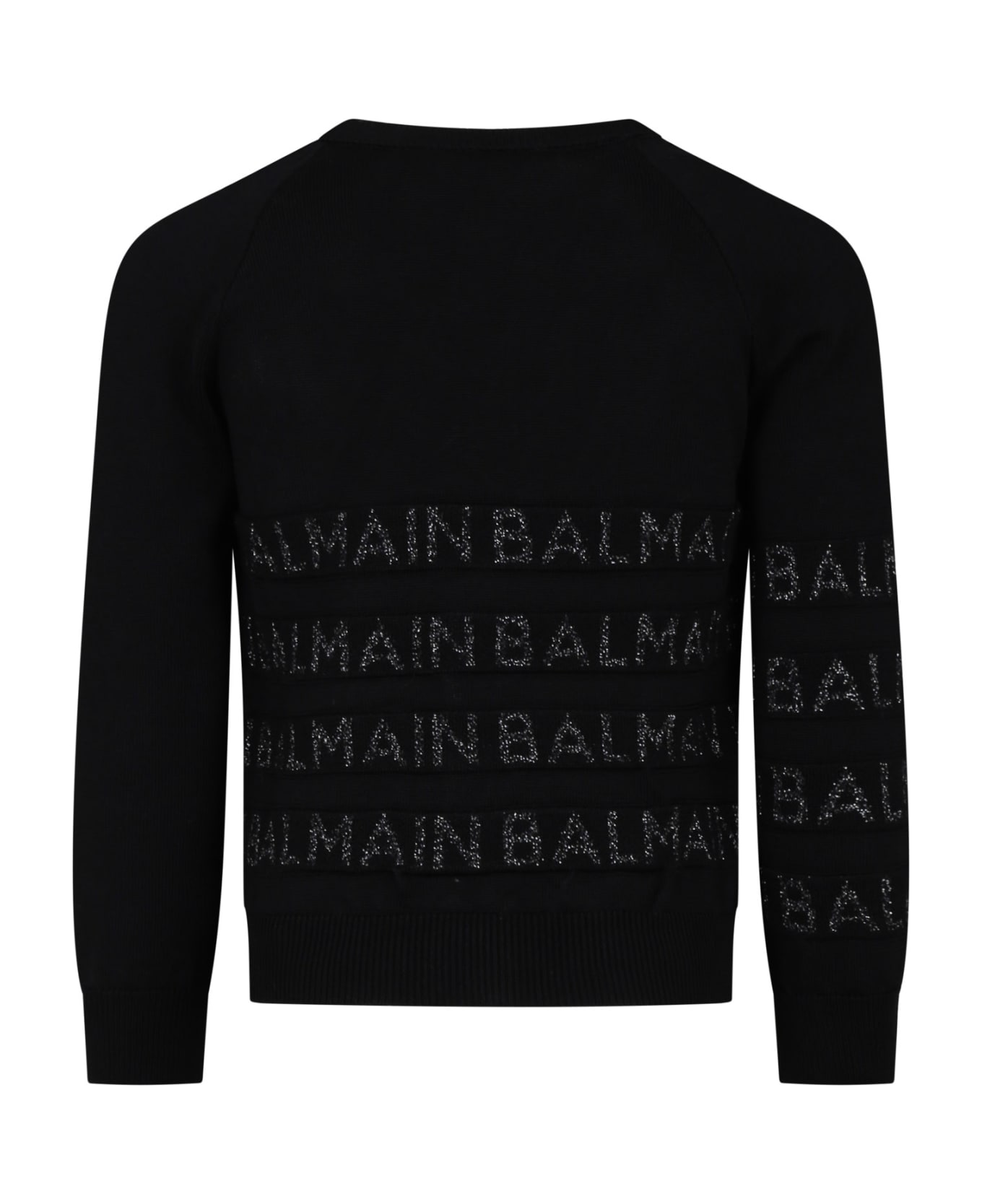 Balmain Black Cardigan For Boy With Lurex Logo - Black/silver ニットウェア＆スウェットシャツ