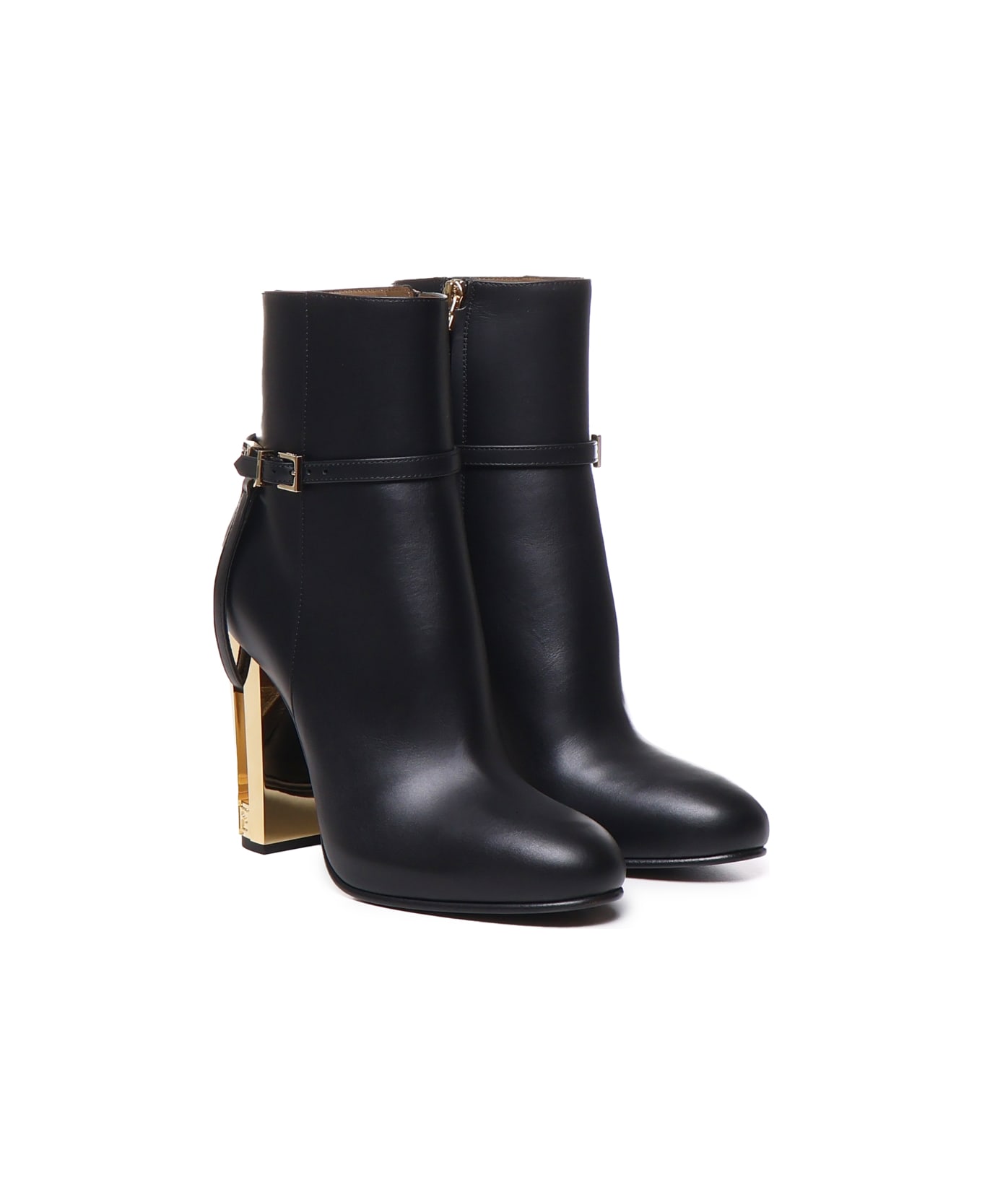 Fendi Delfina High Leather Ankle Boots - Nero