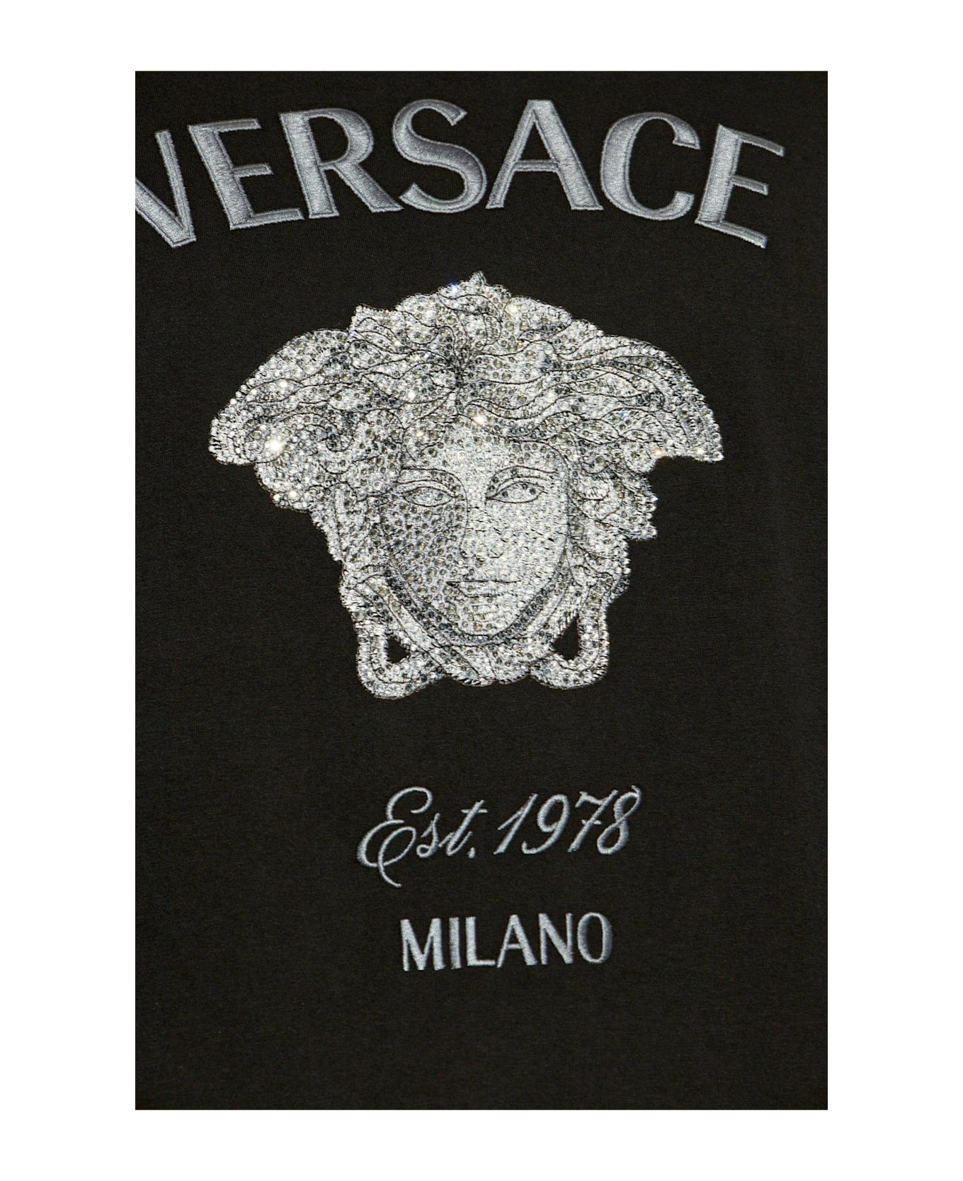 Versace Medusa Milano Embellished Crewneck T-shirt - BLACK (Black)