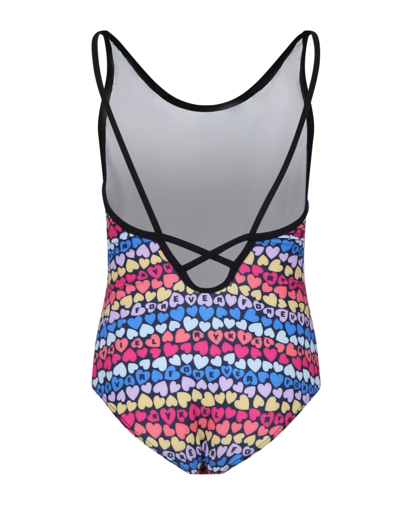 Rykiel Enfant Multicolor One-piece Swimsuit For Girl With Little Hearts And All-over Multicolor Logo - Multicolor