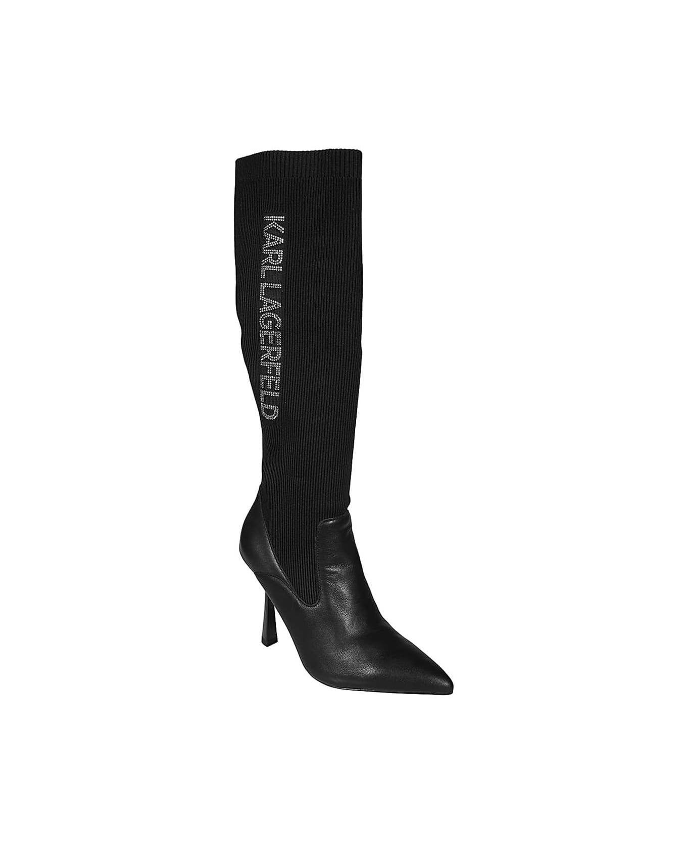 Karl Lagerfeld Knitted Pointy-toe Knee Boots - black