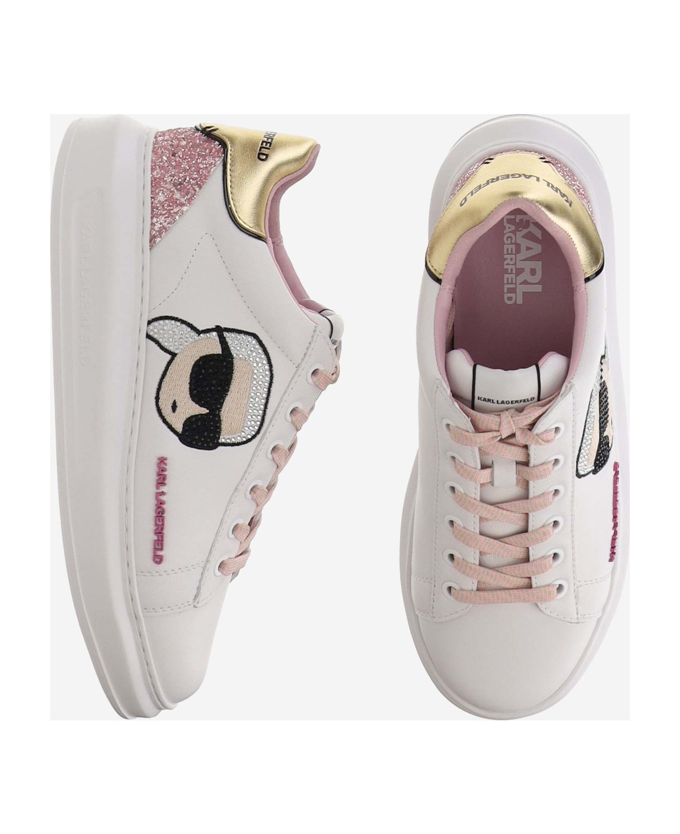 Karl Lagerfeld Leather Sneakers With Logo - White スニーカー