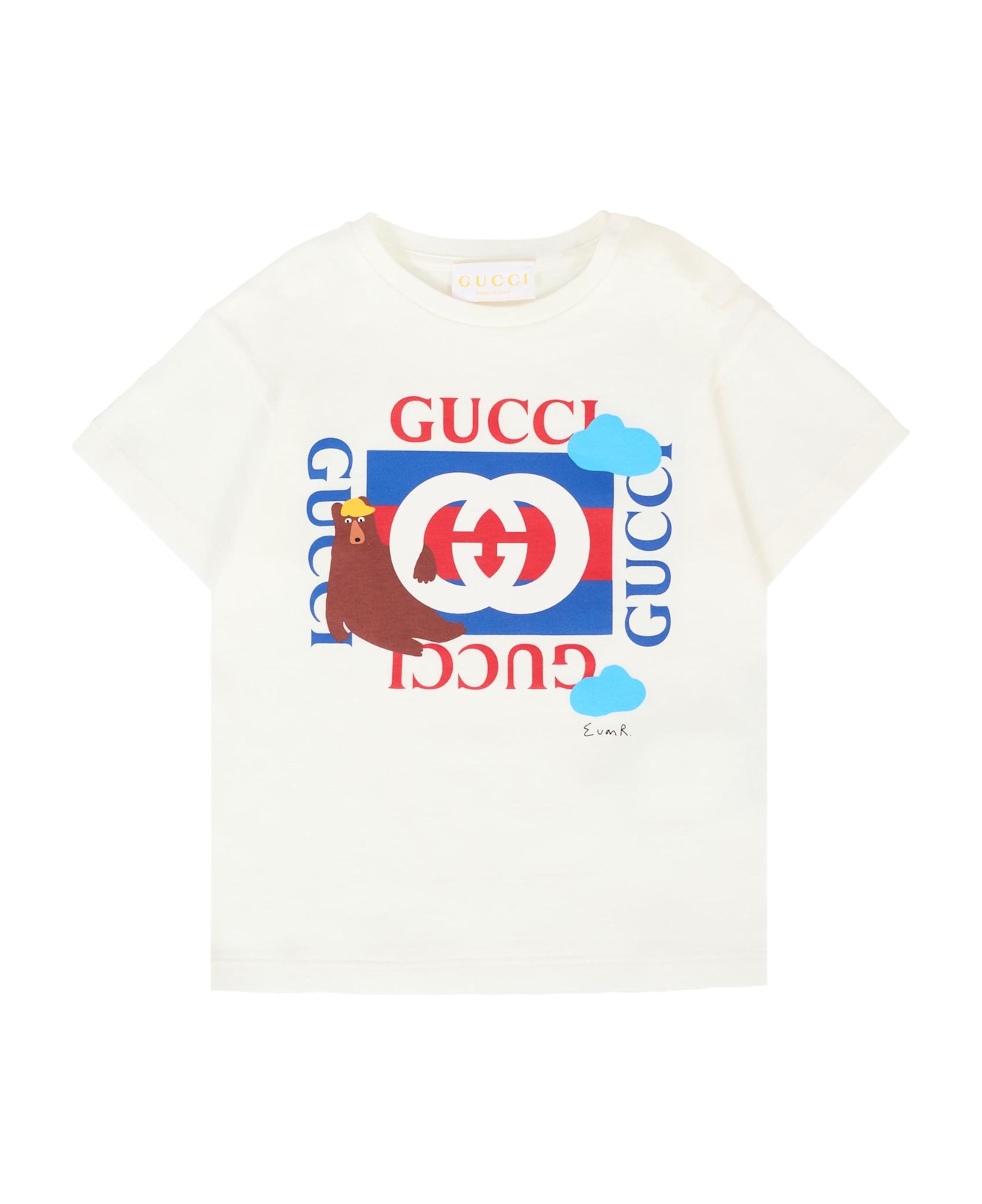 Gucci White T-shirt For Baby Boy With Bear - White