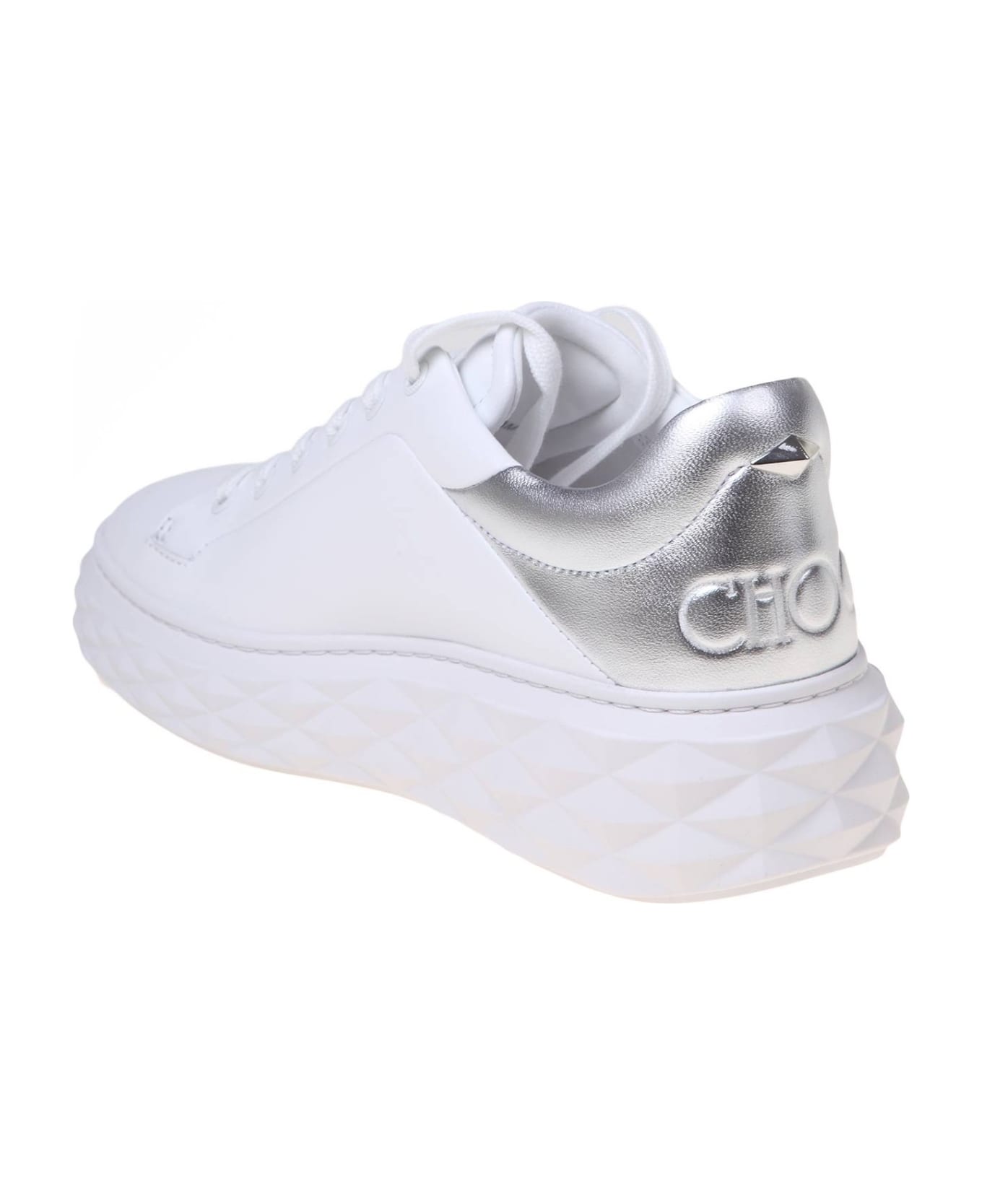 Jimmy Choo Diamond Maxi Sneakers In White And Silver Leather - White/Silver スニーカー