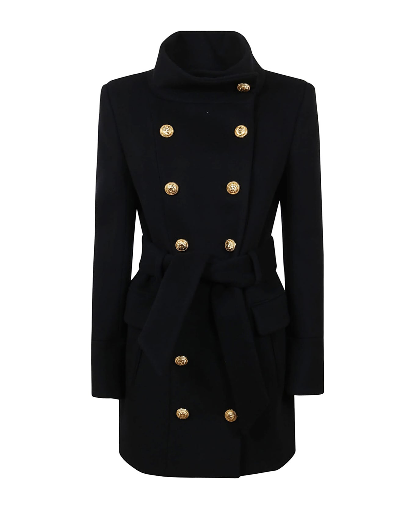 Balmain Belted Military Wool Coat - Pa Noir