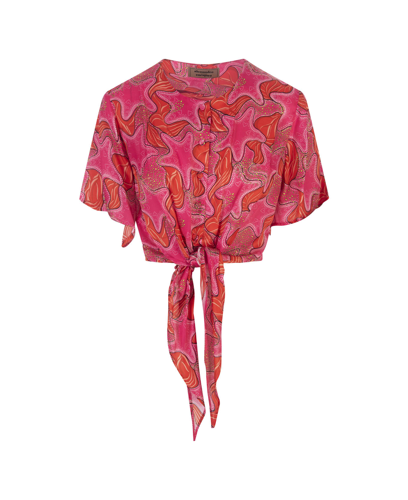 Alessandro Enriquez Crop Shirt With Knot And Star Print - Pink