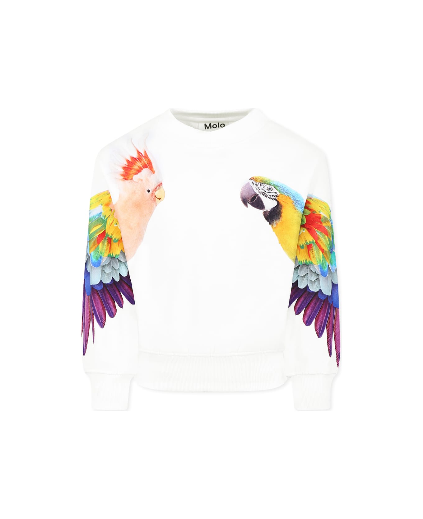 Molo White Sweatshirt For Girl With Parrot - White
