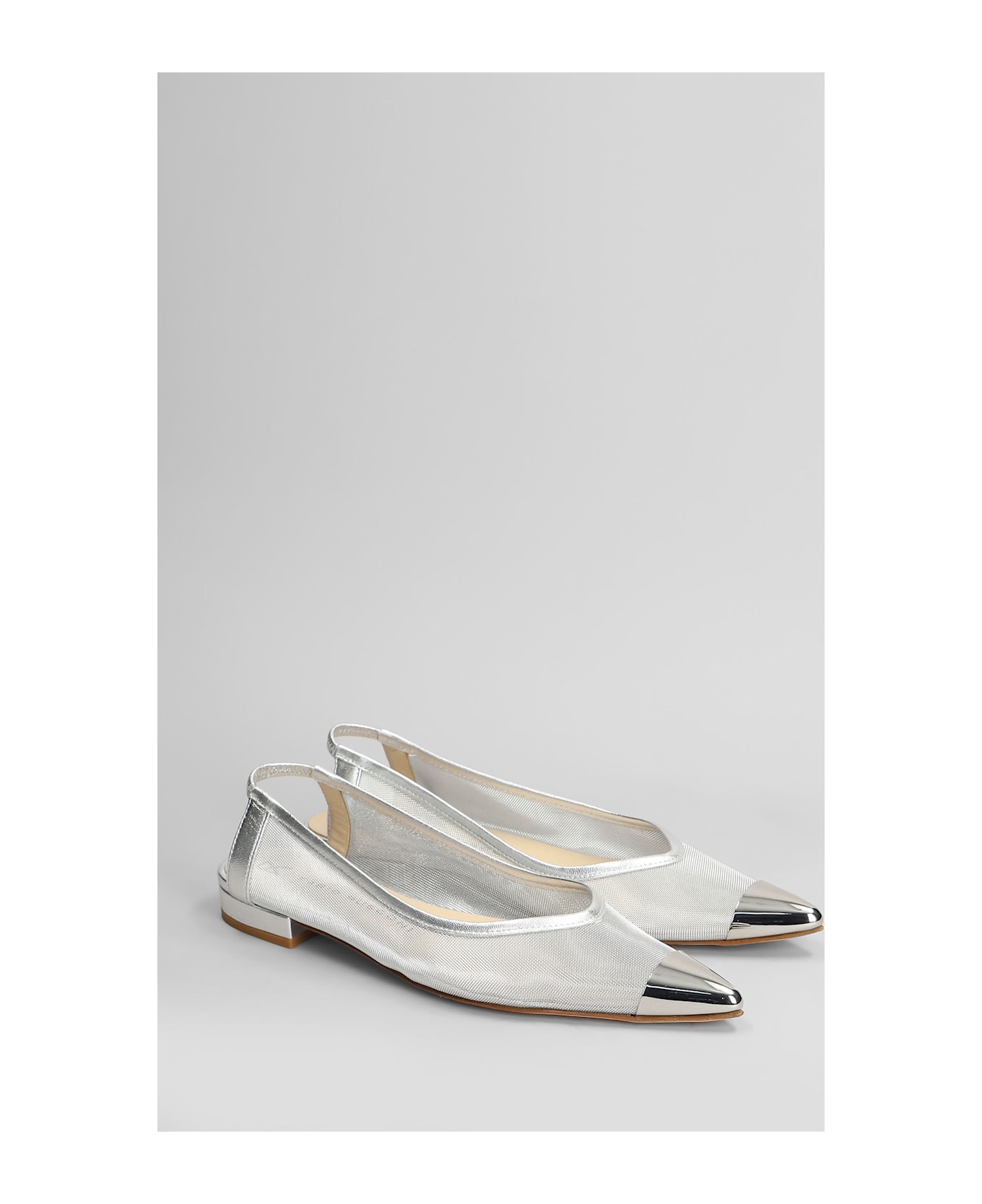 Fabio Rusconi Ballet Flats In Silver Leather And Fabric - silver
