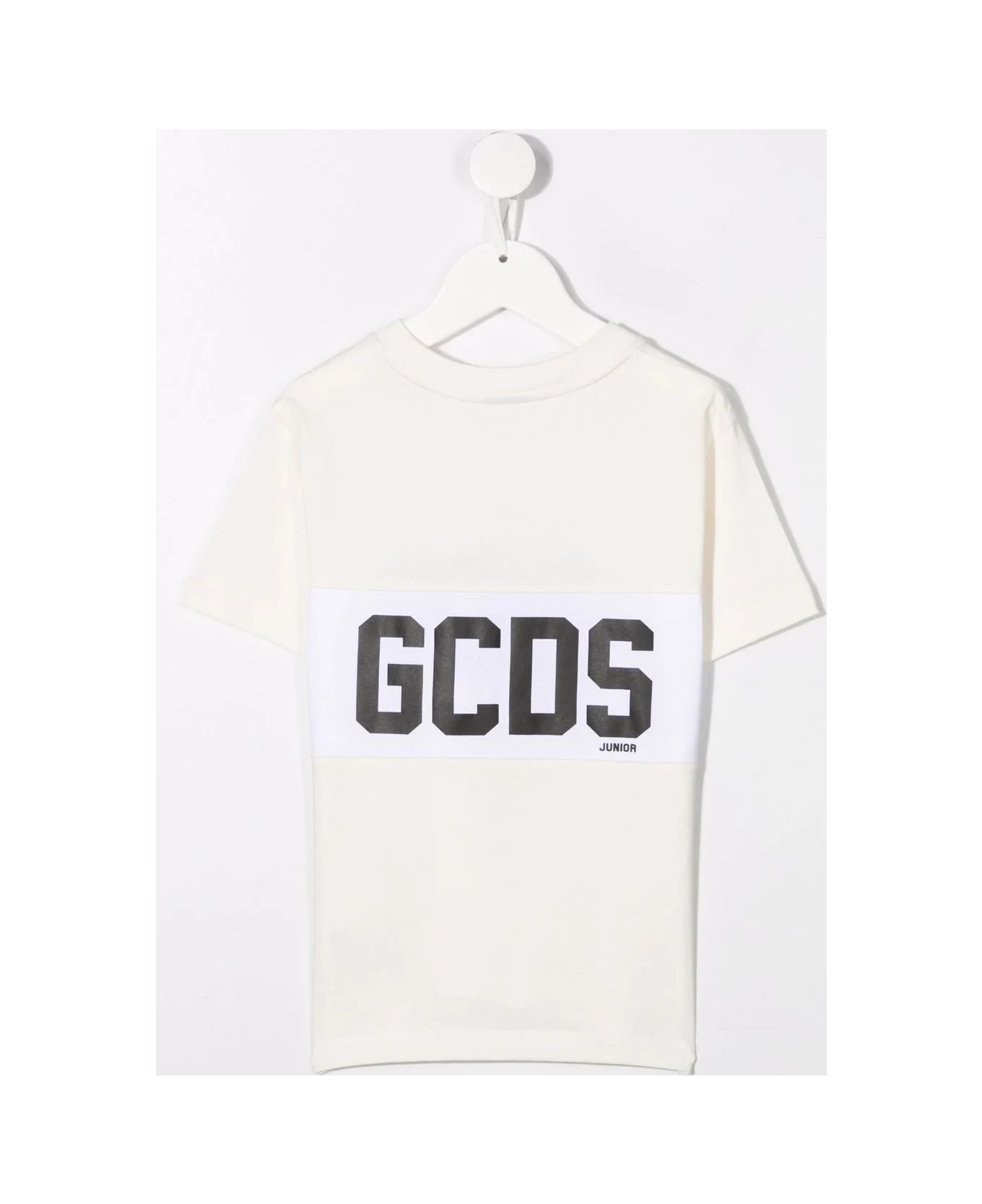 GCDS Mini Kids White T-shirt With Gcds Logo Band - IVORY