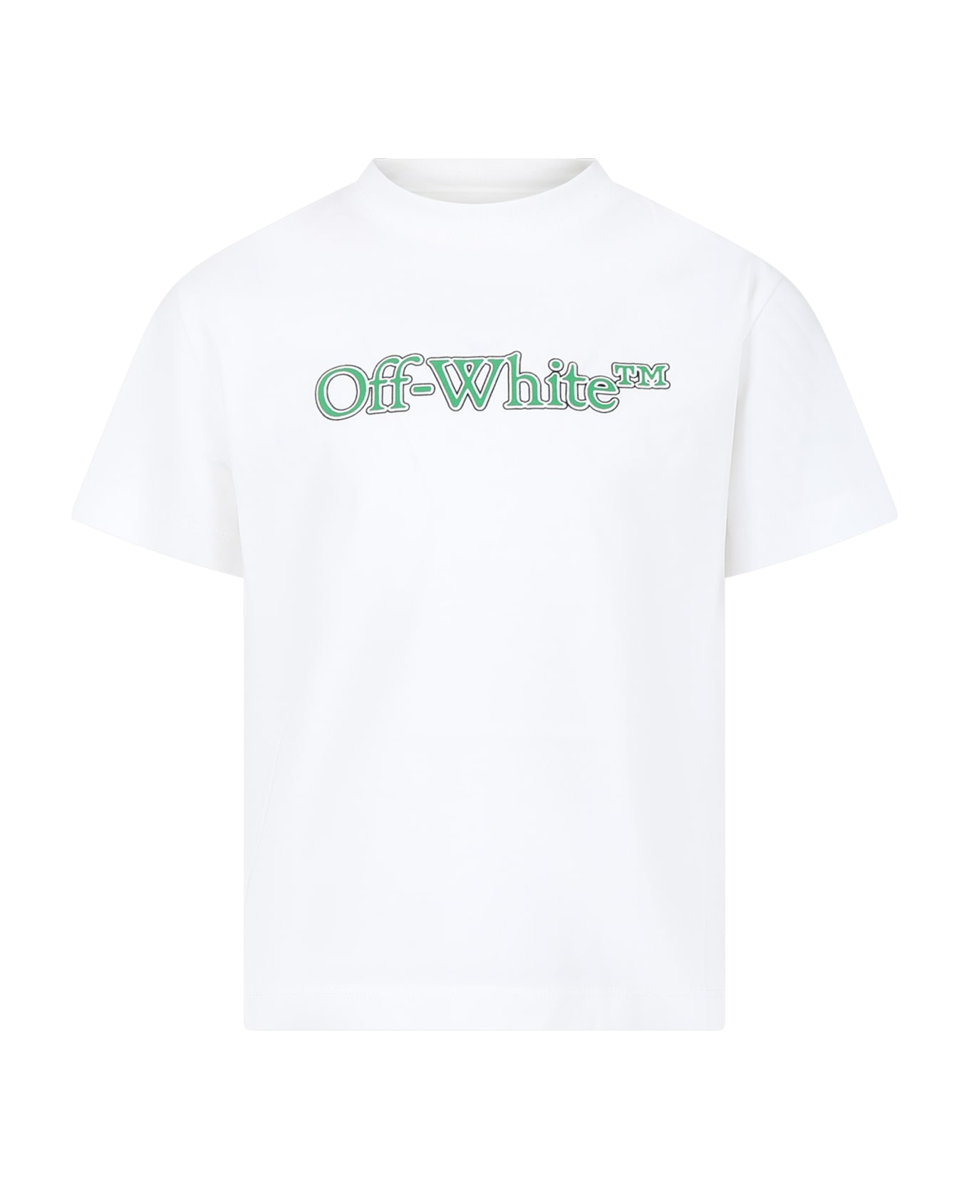 Off-White White T-shirt For Boy With Logo - White Green