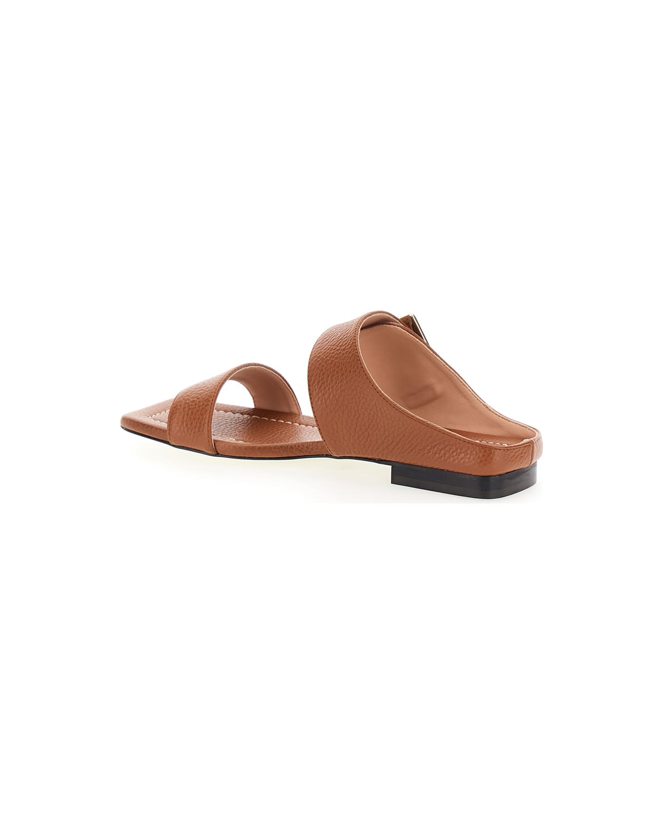 Pollini Brown Sandals With Maxi Buckle In Leather Woman - Brown サンダル