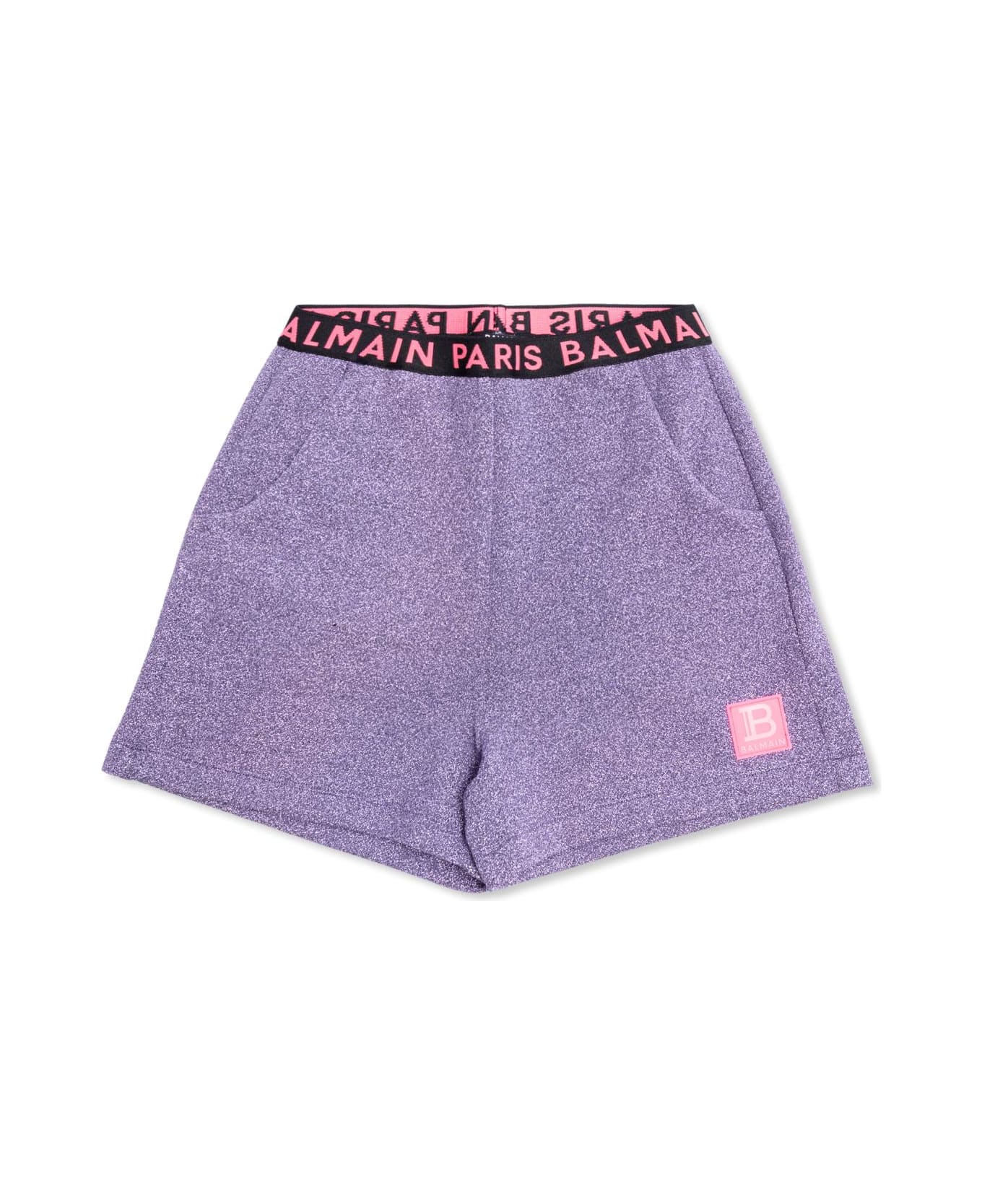 Balmain Kids Shorts With Logo - Purple ボトムス