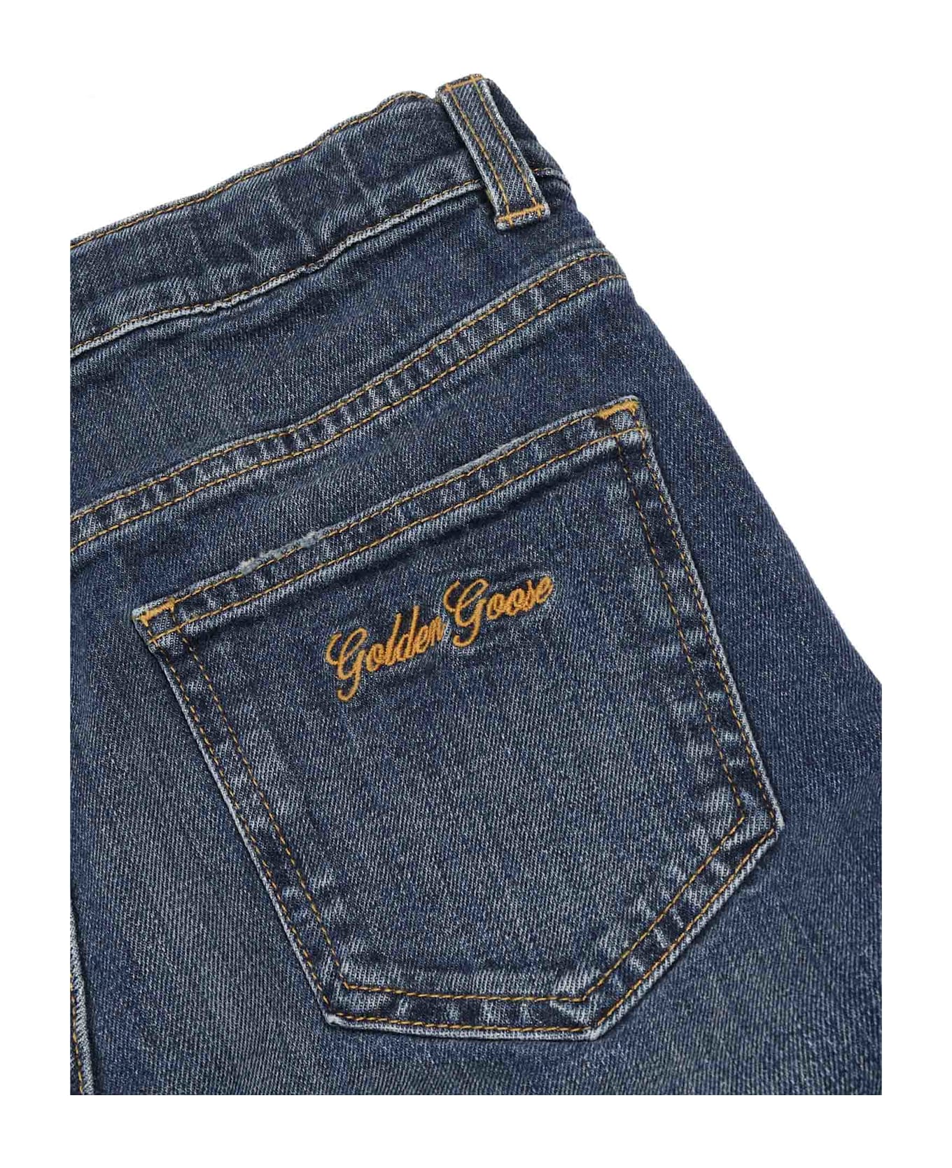 Golden Goose Journey Girl
s Bootcut Medium Washed Blue Denim With Contratst Stitching And Embroidery - BLUE