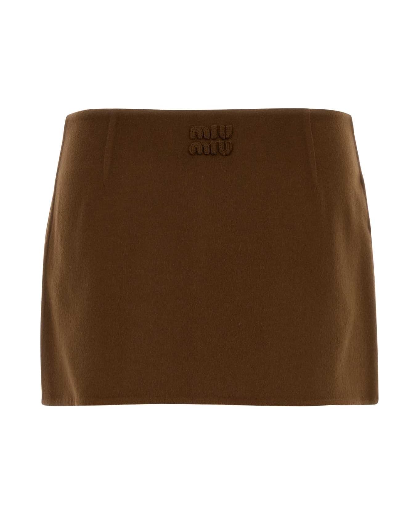 Miu Miu Brown Wool Blend Mini Skirt - COGNAC