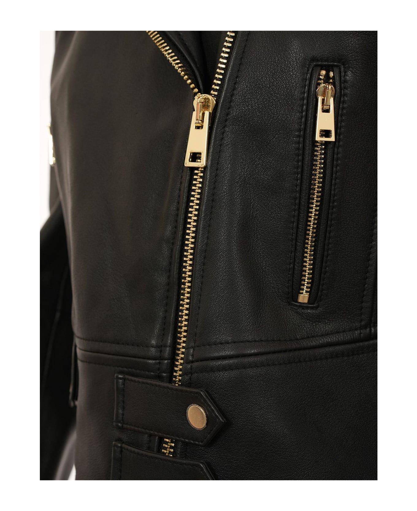 Pinko Sensibile Biker Jacket In Leather - NERO LIMOUSINE (Black)