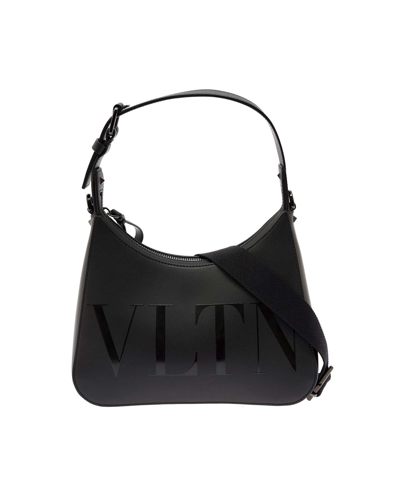 Valentino Garavani Hobo Shoulder Bag With Vltn Logo In Black Leather Man - Black