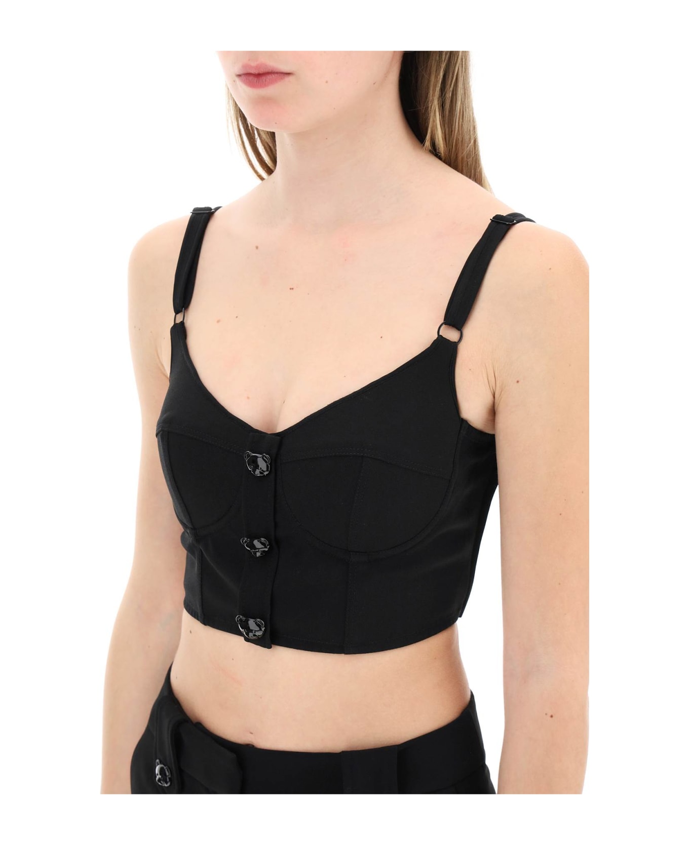 Moschino Bustier Top With Teddy Bear Buttons - FANTASIA NERO (Black)