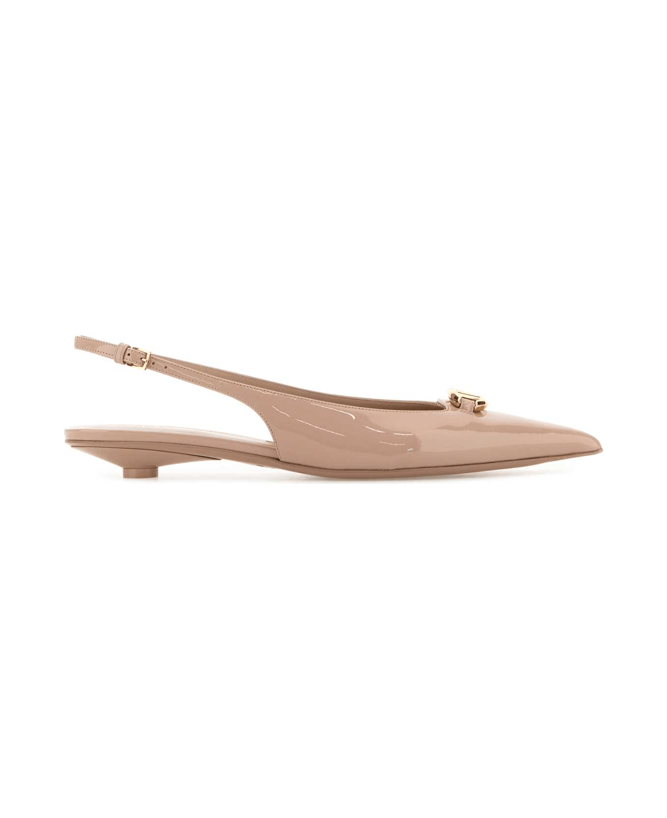 Valentino Garavani Powder Pink Leather Vlogo The Bold Edition Ballerinas - Beige