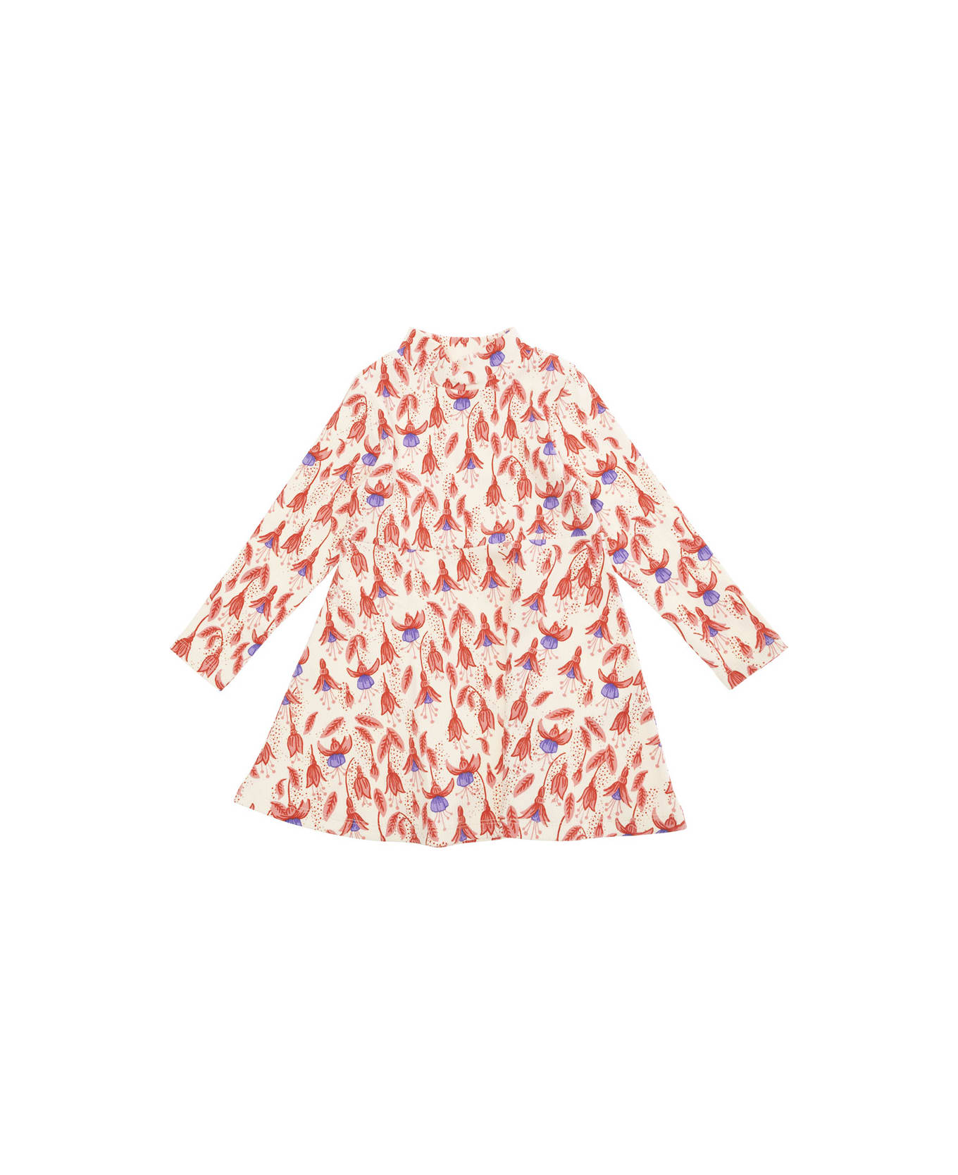 Mini Rodini Red Dress With Round Neck And All-over Floral Motif In Cotton Stretch Baby - Multicolor