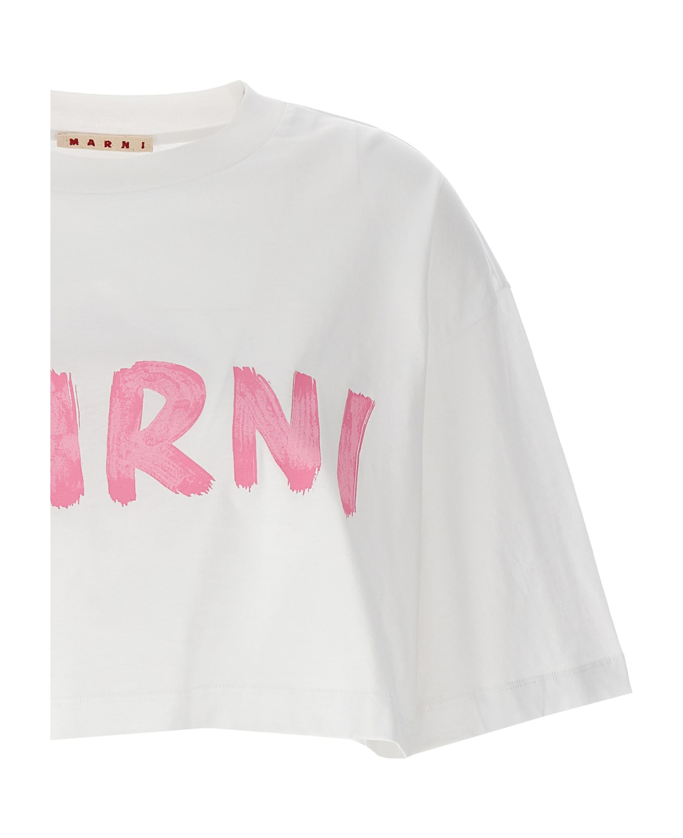 Marni Logo Print Cropped T-shirt - Bianco/rosa