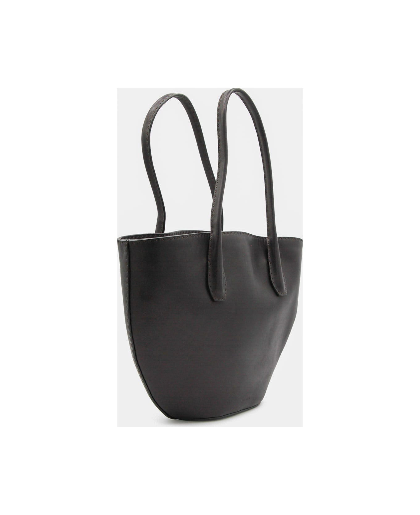 The Row Black Leather Alger Tote - BLACK/DARK BROWN ANS