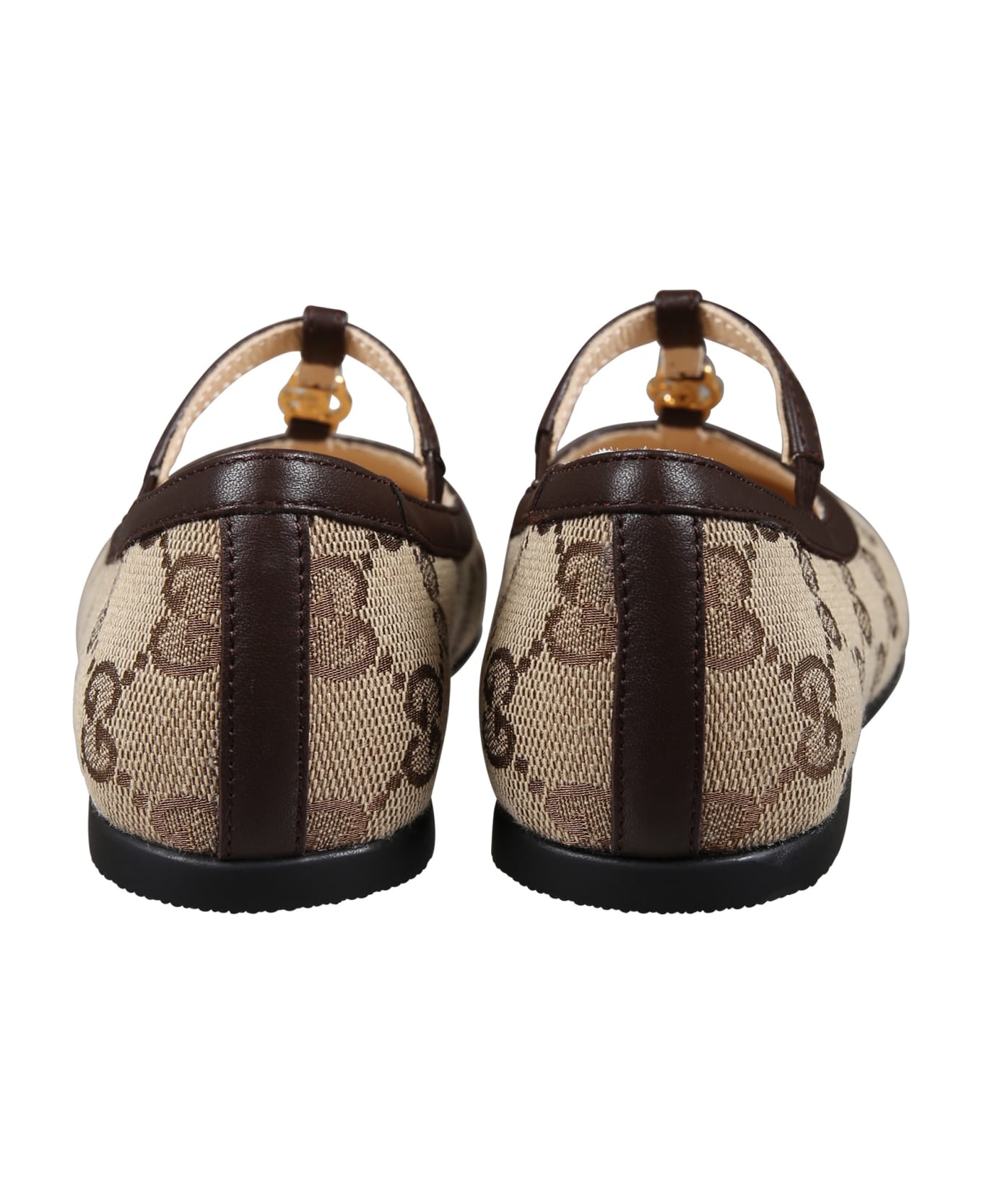 Gucci Brown Ballet Flats For Baby Girl With Double G - Brown シューズ