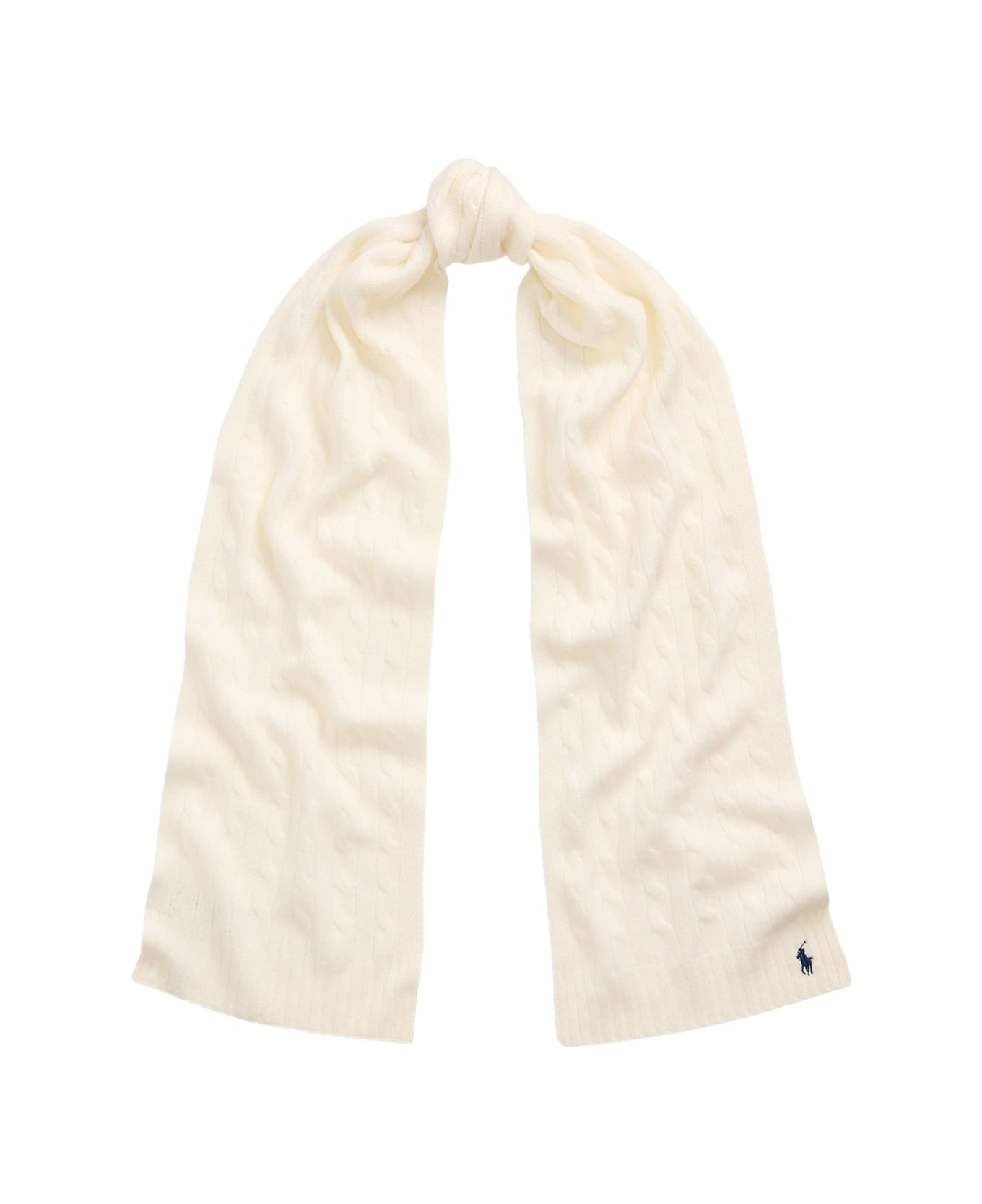 Ralph Lauren White Cable-knit Wool-cashmere Scarf - CREAM