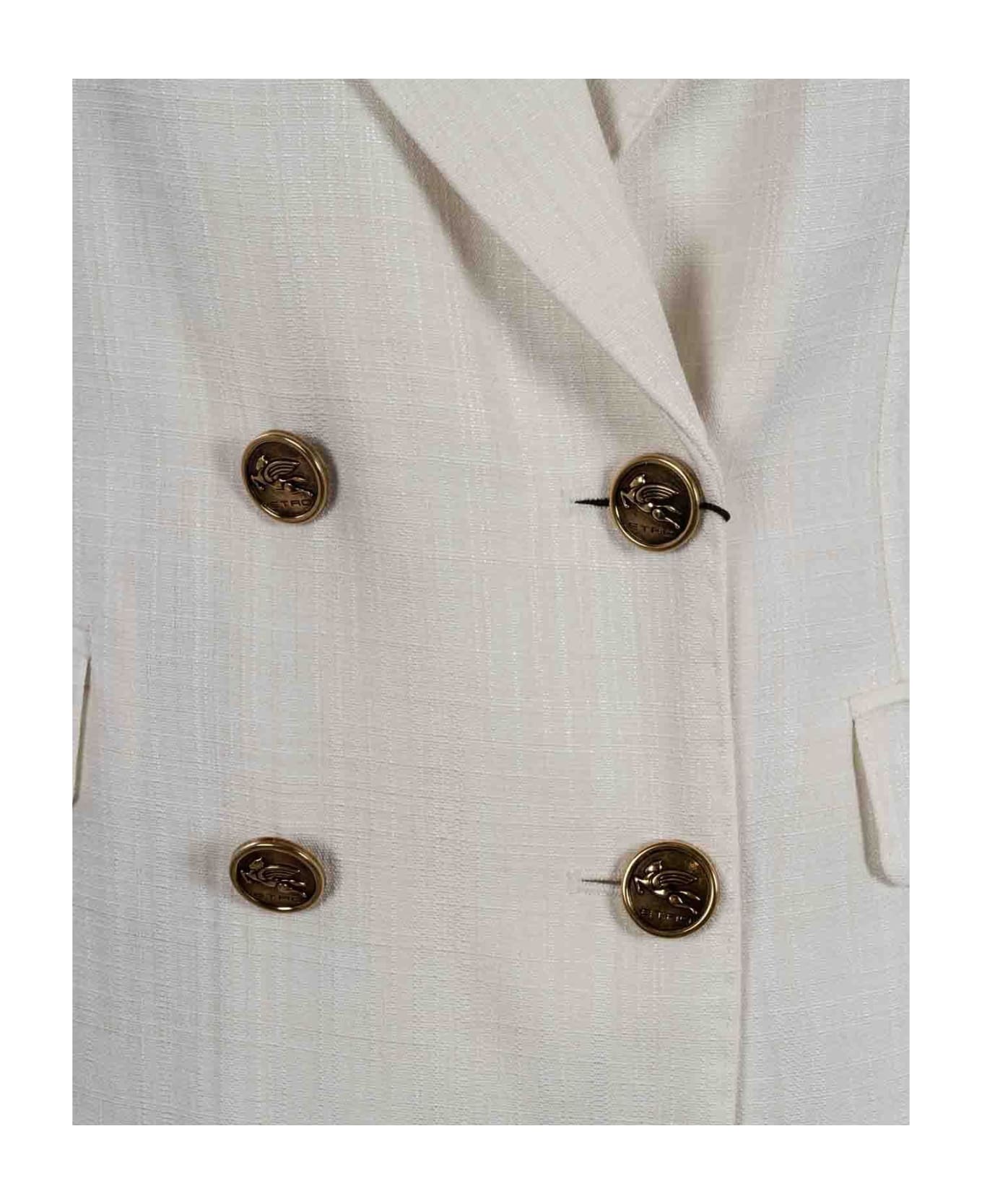 Etro Slub-texture Double-breasted Tailored Blazer - White