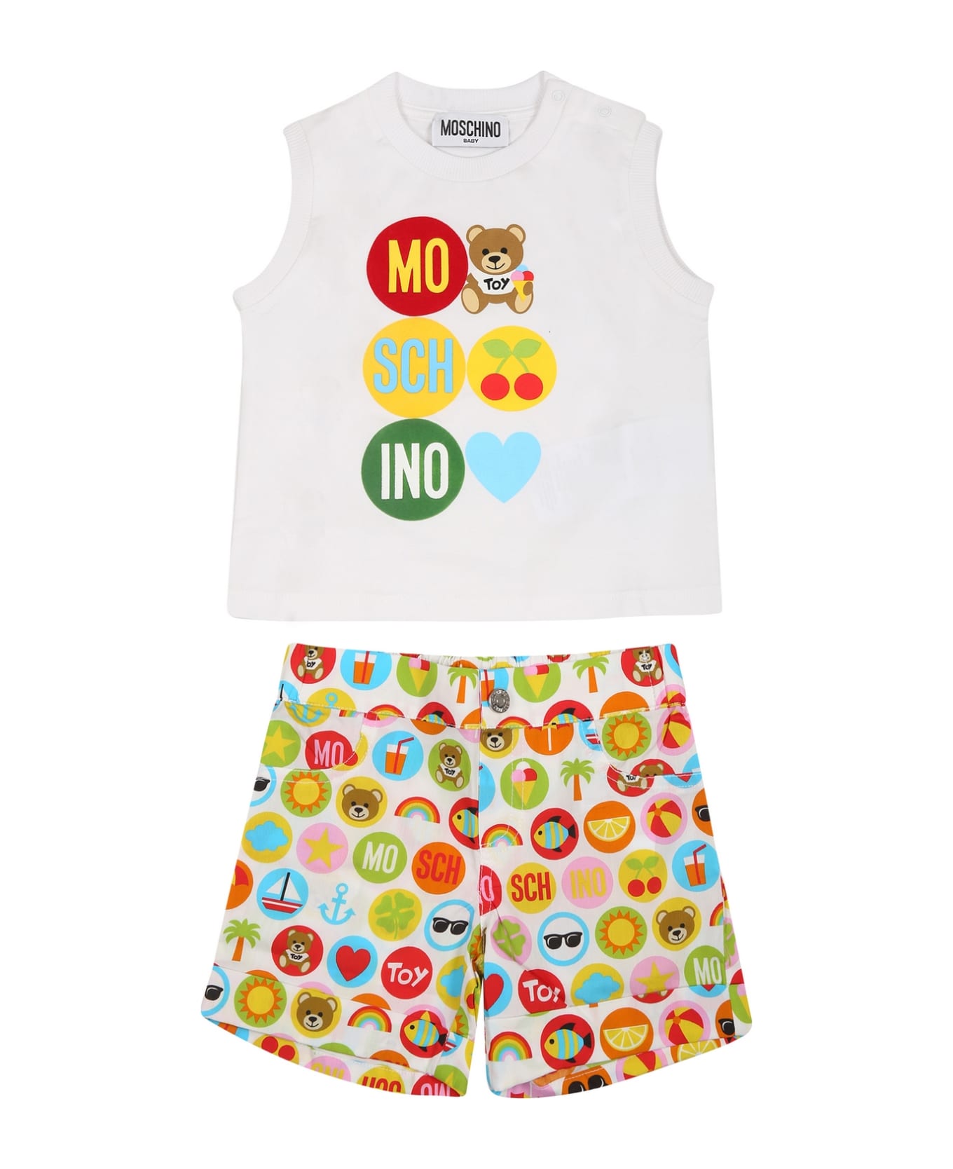 Moschino White Set For Baby Boy With Teddy Bear And Logo - Multicolor